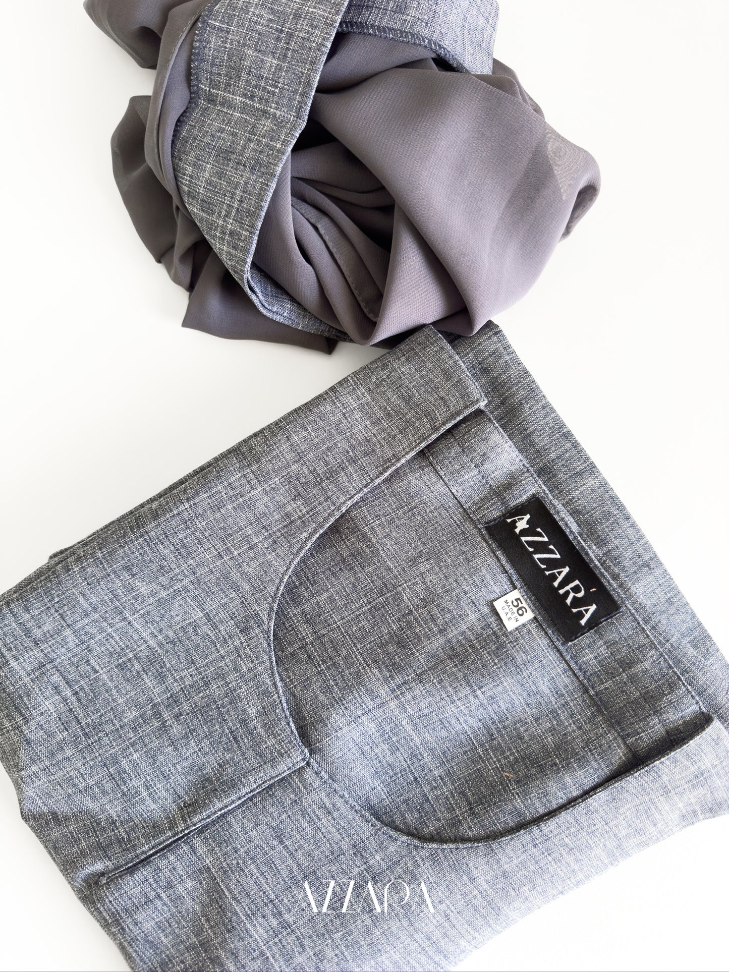 Modest Essential (F007) - Washed Blue Denim Linen Abaya
