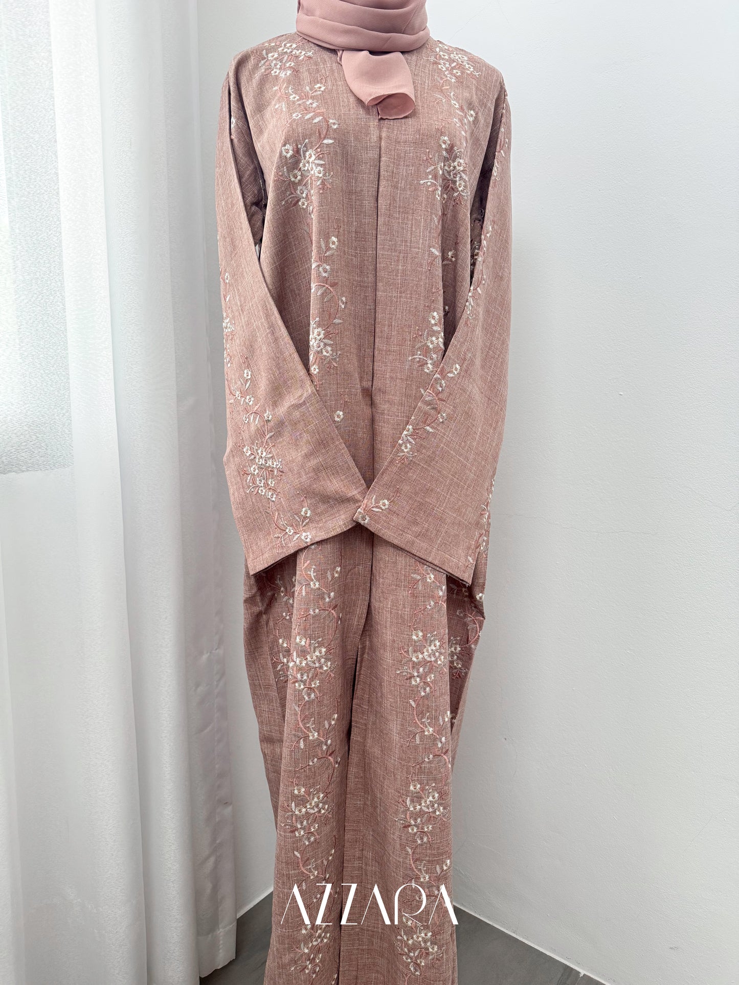 (G023) Syawal Abaya - Full Embroid Light Pink
