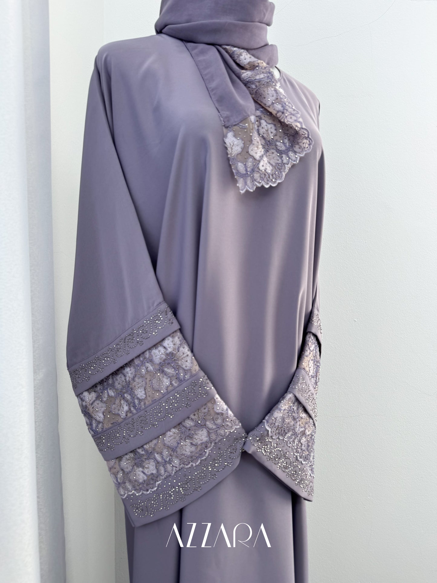 (G015) Syawal Abaya - Layered Laces in Purple