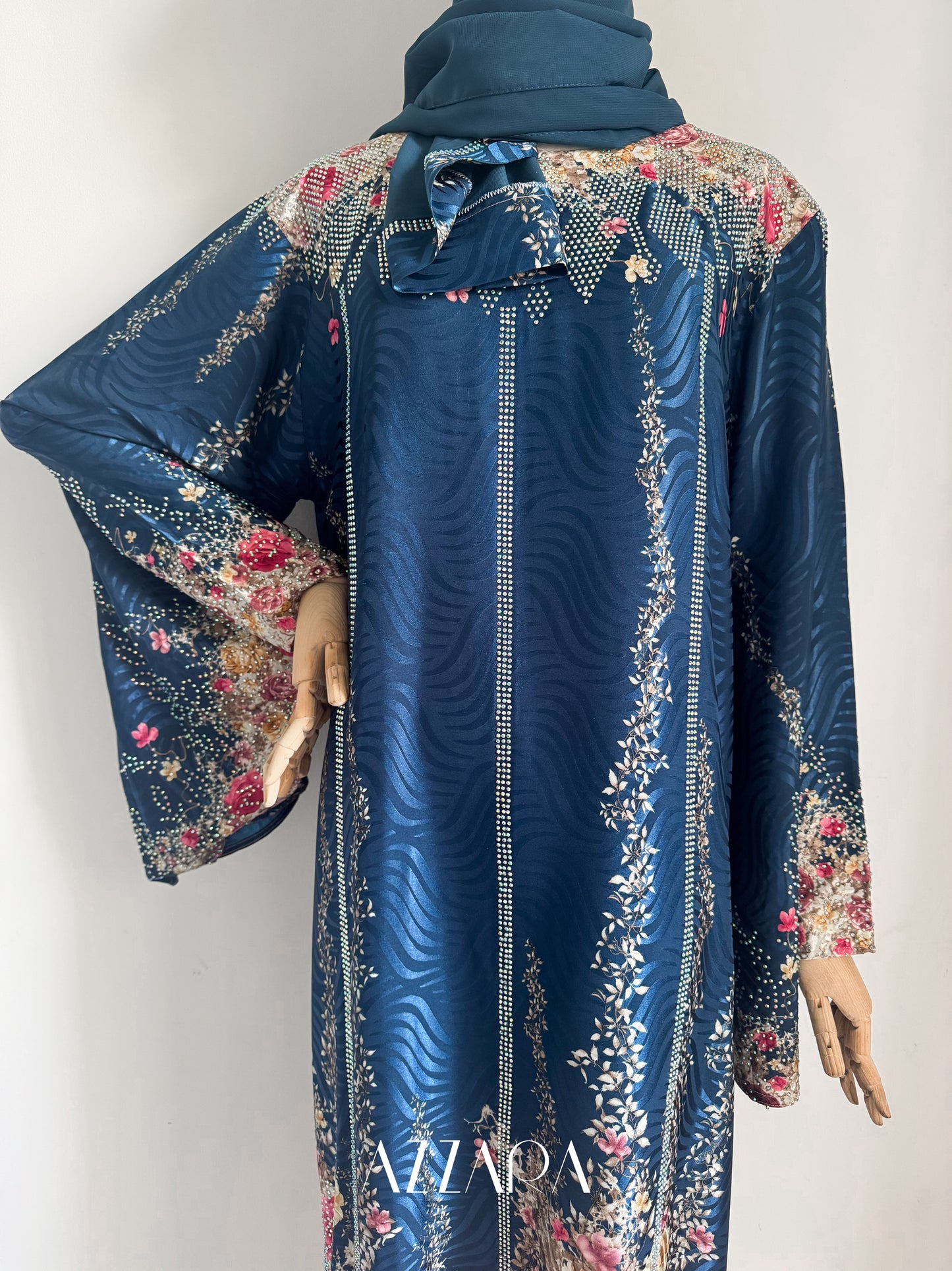(B004) Jewel of the East - Blue Jacquard Abaya