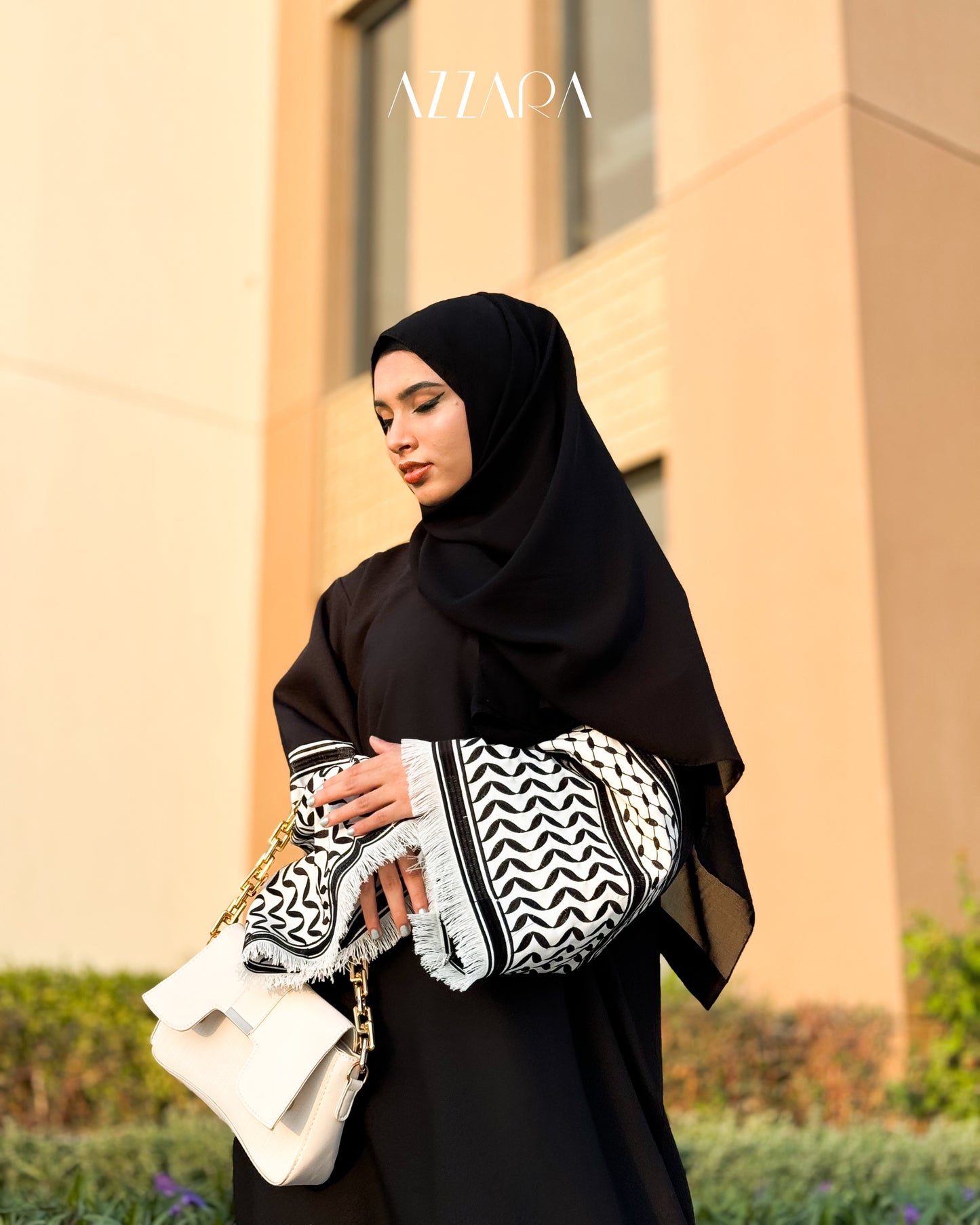 (E007) Jannah - Keffiyah Abaya (Black)