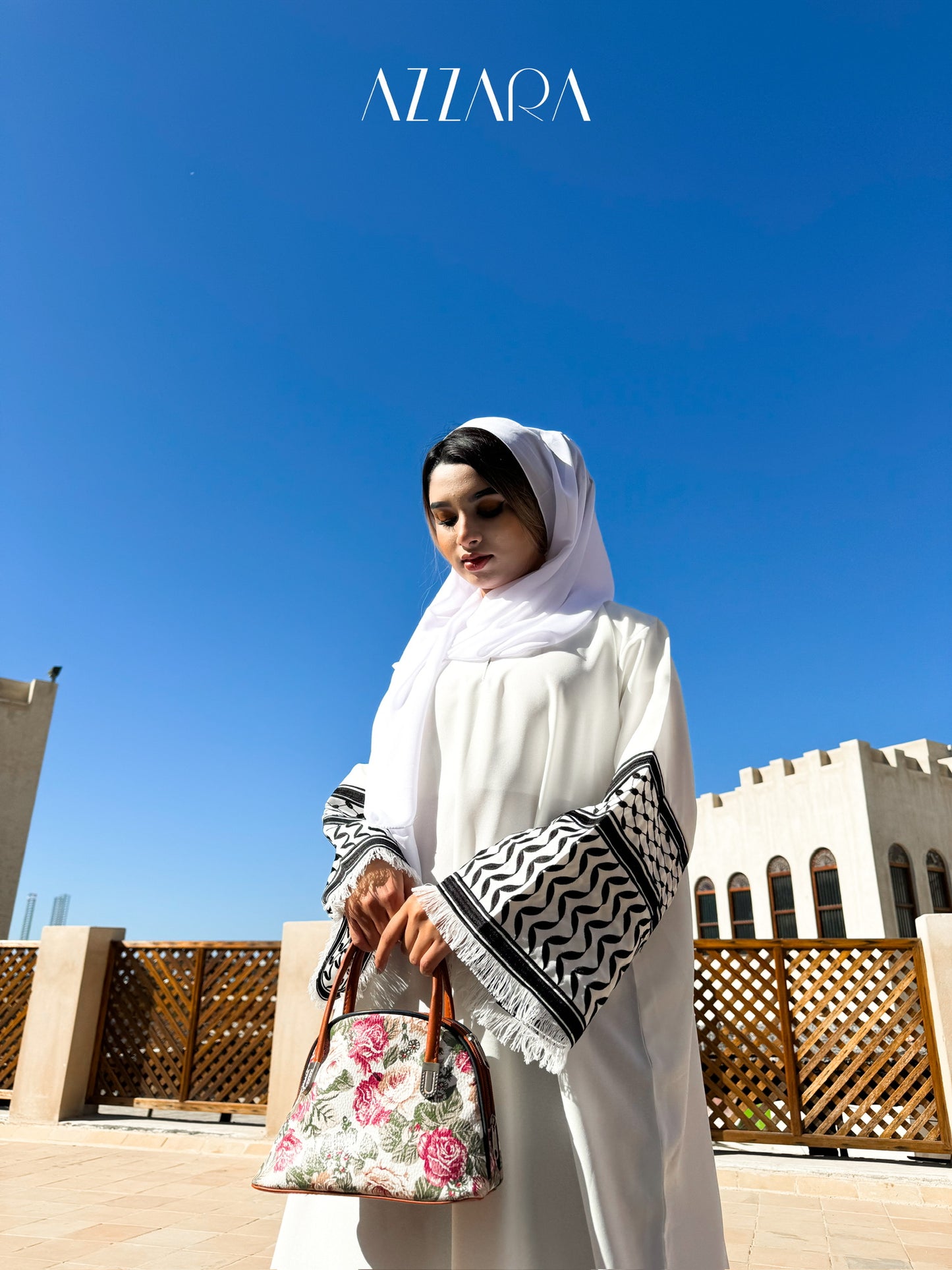 (E009) Jannah - Keffiyah Abaya (White)