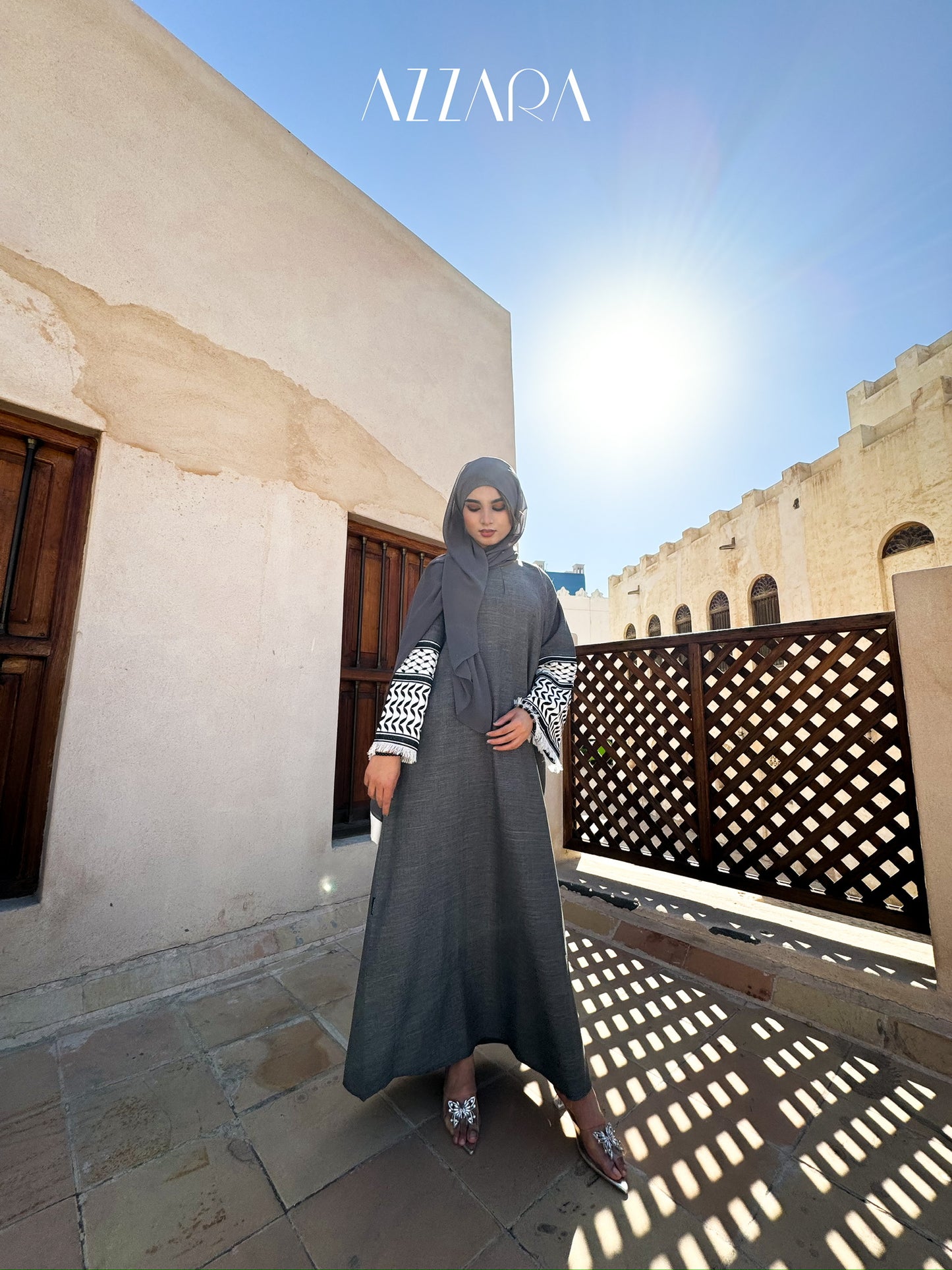 (E008) Jannah - Keffiyah Abaya (Grey)
