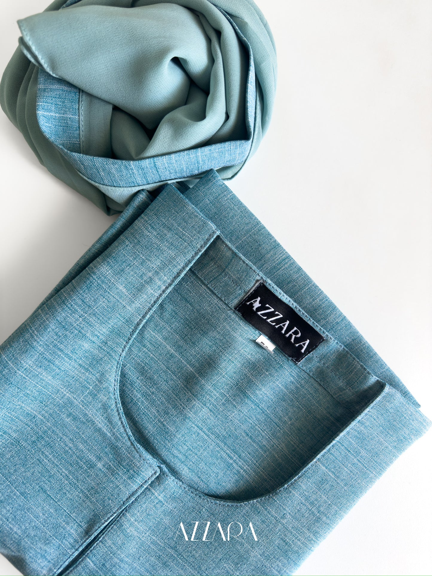 Modest Essential (F007) - Aqua Blue Linen Abaya