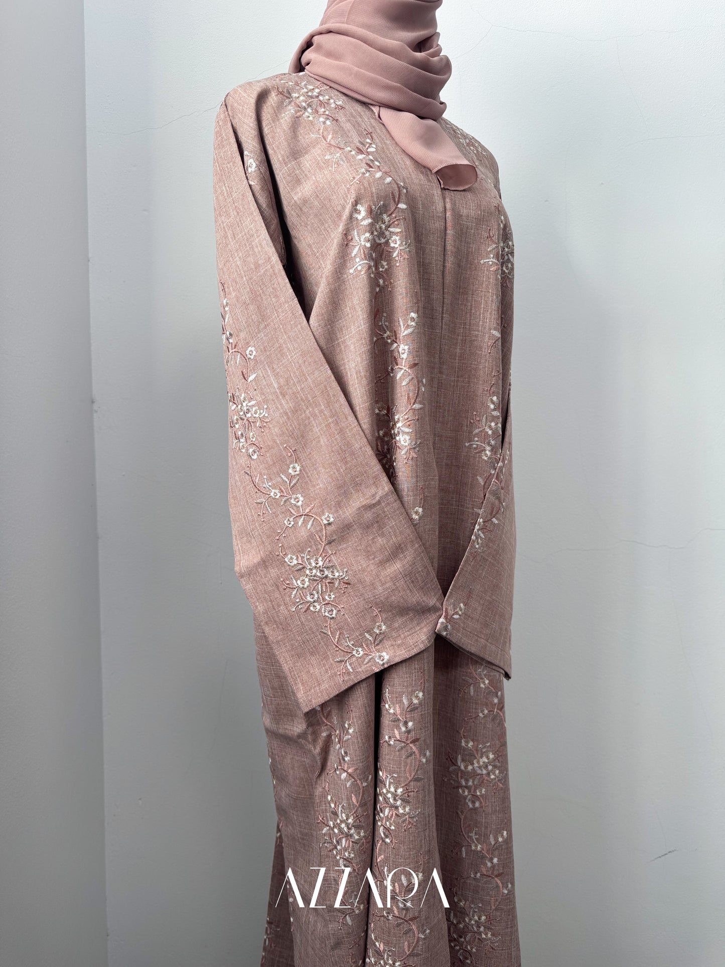 (G023) Syawal Abaya - Full Embroid Light Pink