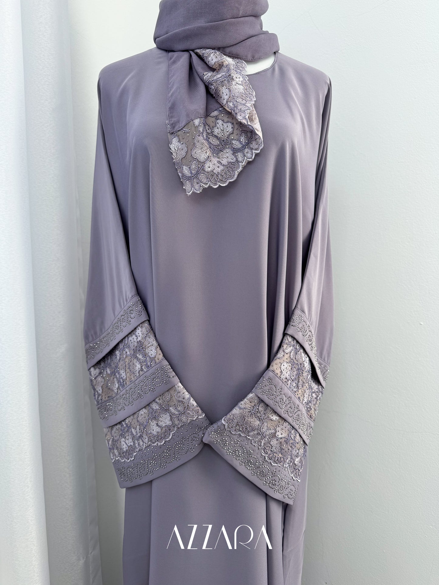 (G015) Syawal Abaya - Layered Laces in Purple