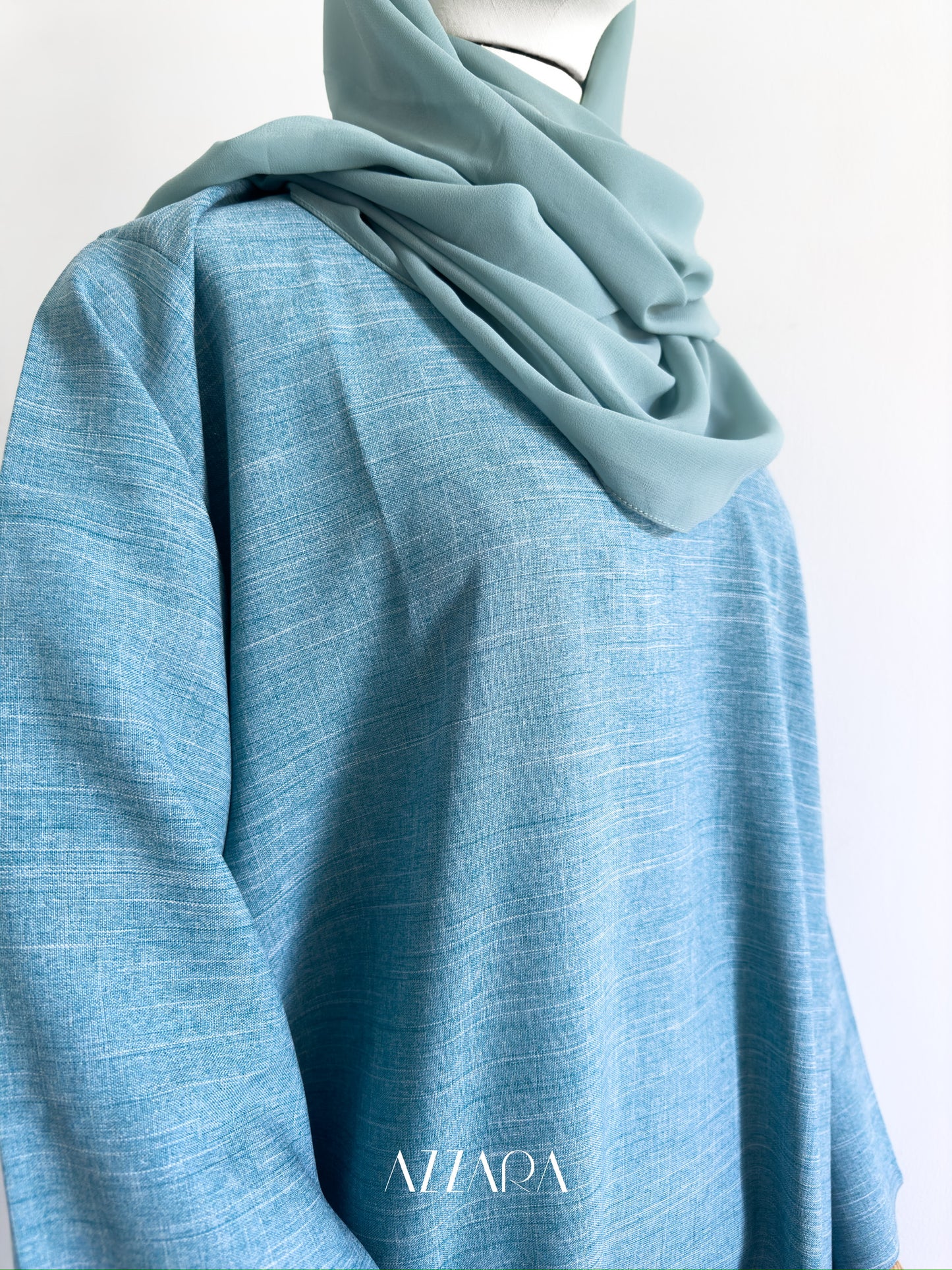 Modest Essential (F007) - Aqua Blue Linen Abaya