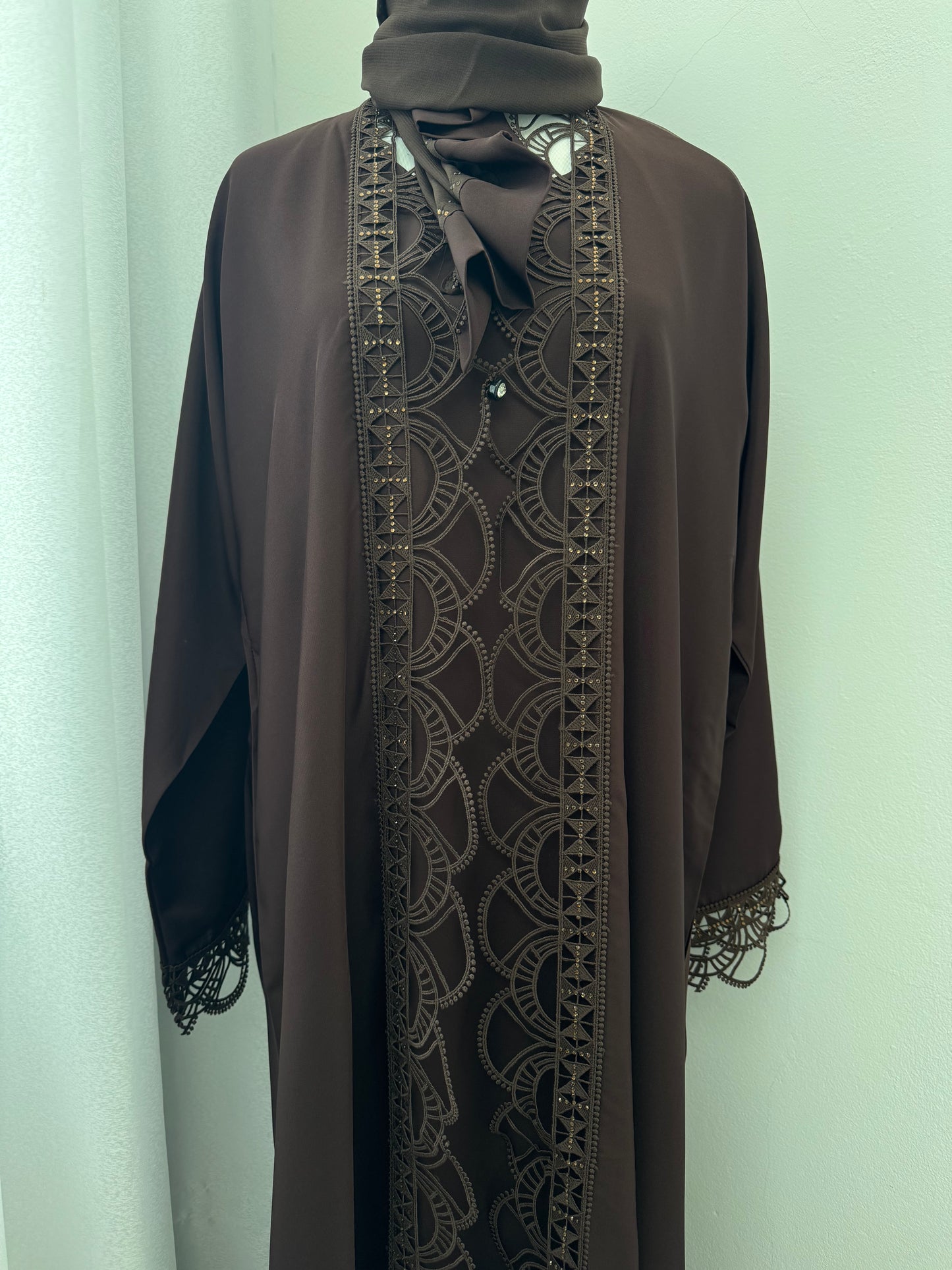 (G018) Syawal Abaya - Majestic Lace in Rich Brown