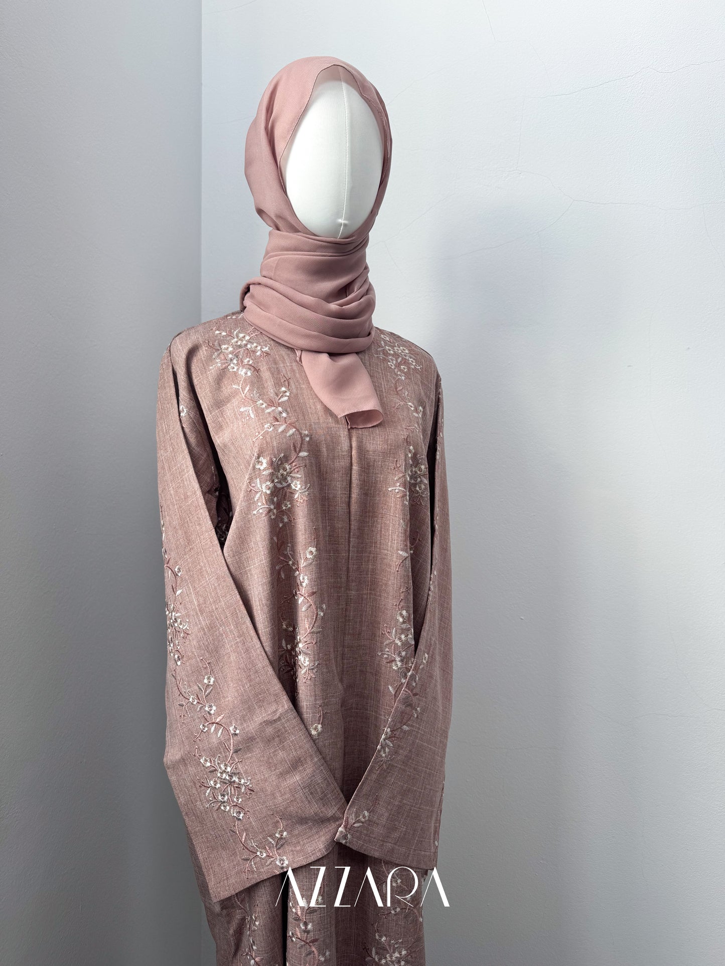 (G023) Syawal Abaya - Full Embroid Light Pink