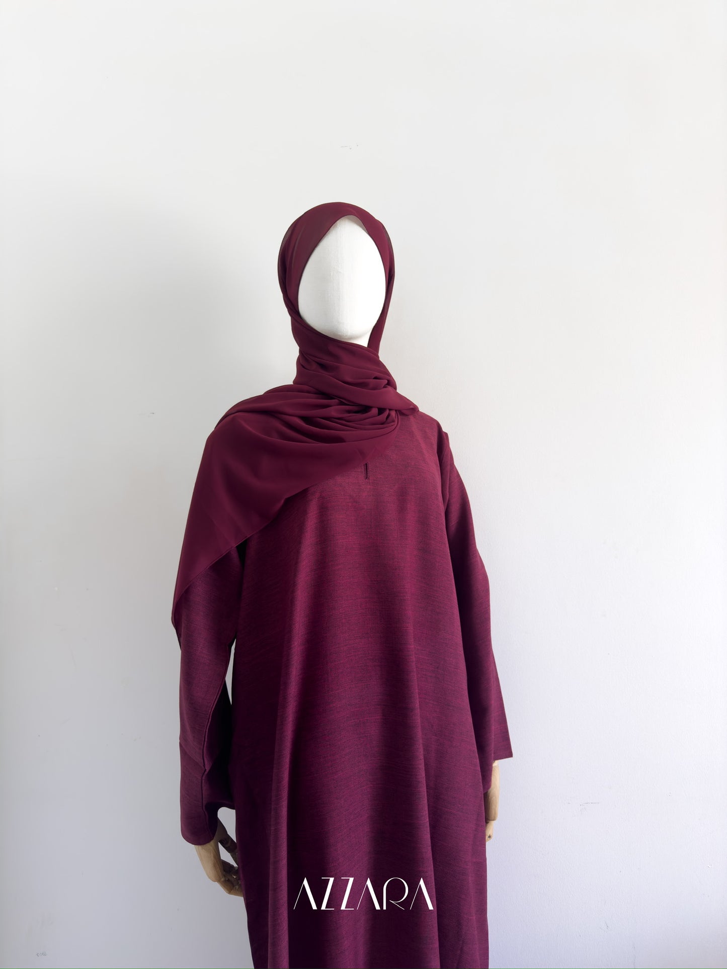 Modest Essential (F007) - Maroon Oak Linen Abaya