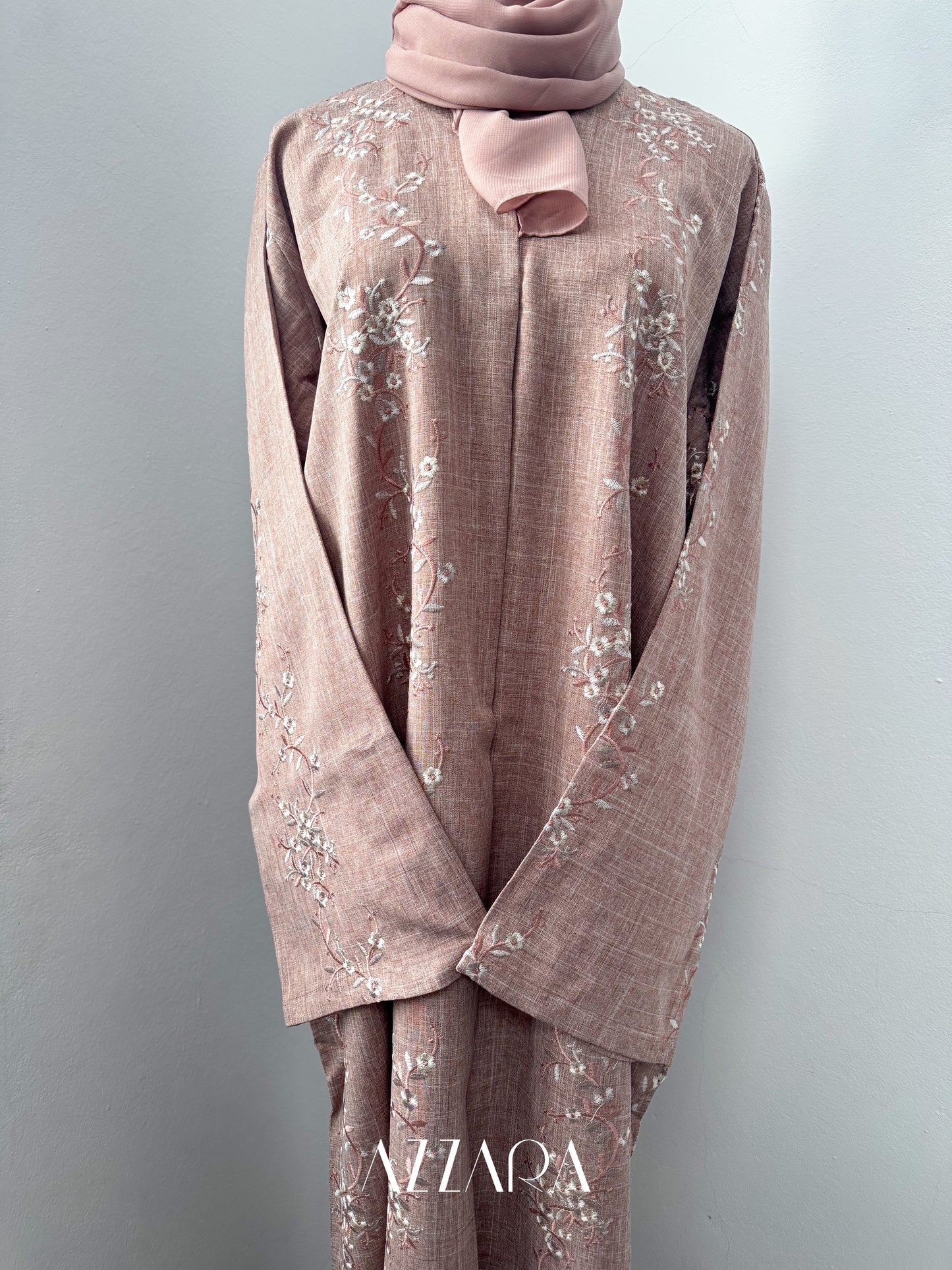 (G023) Syawal Abaya - Full Embroid Light Pink