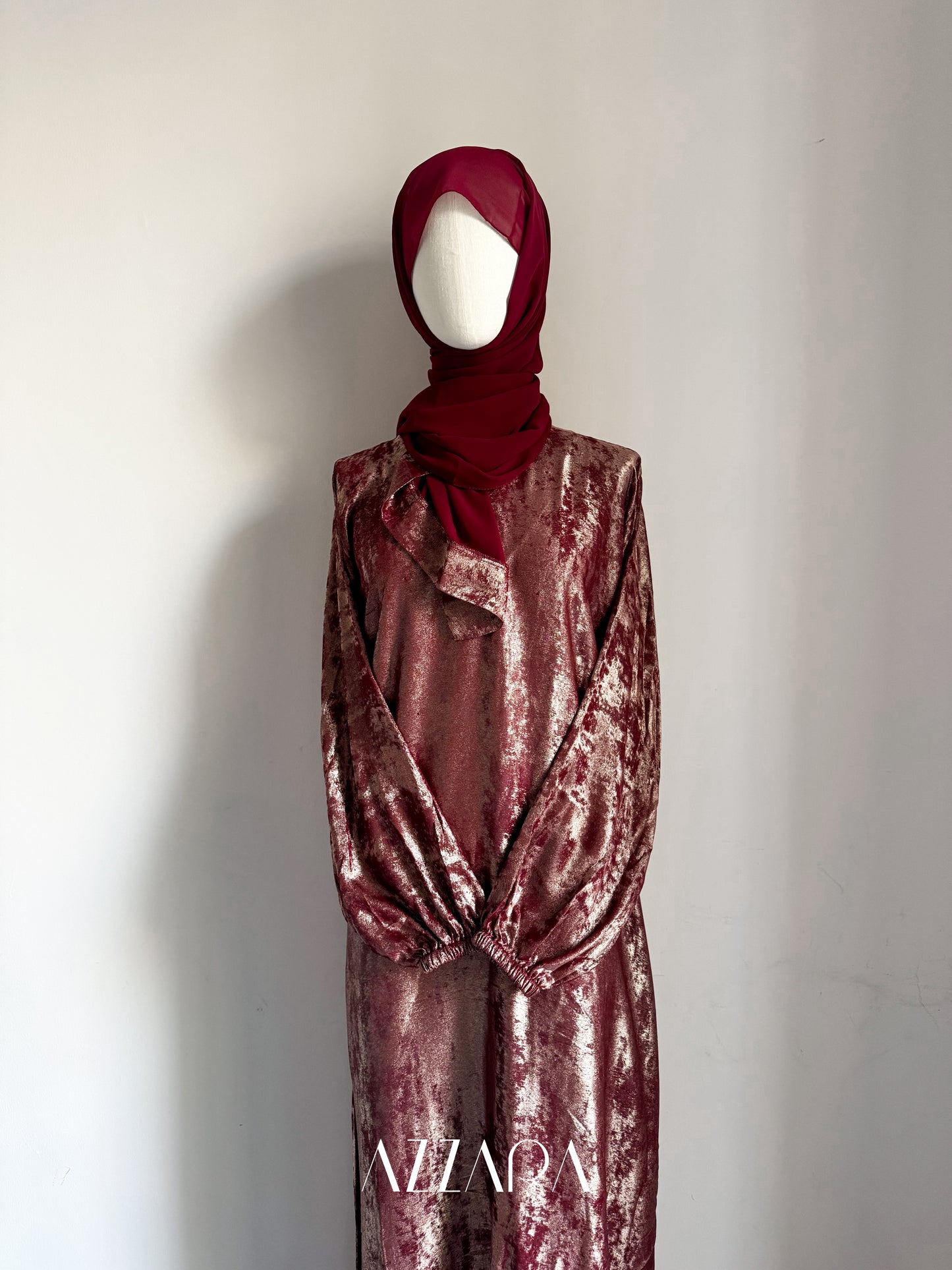 Ajman Abaya (A052) - Burgundy Foil