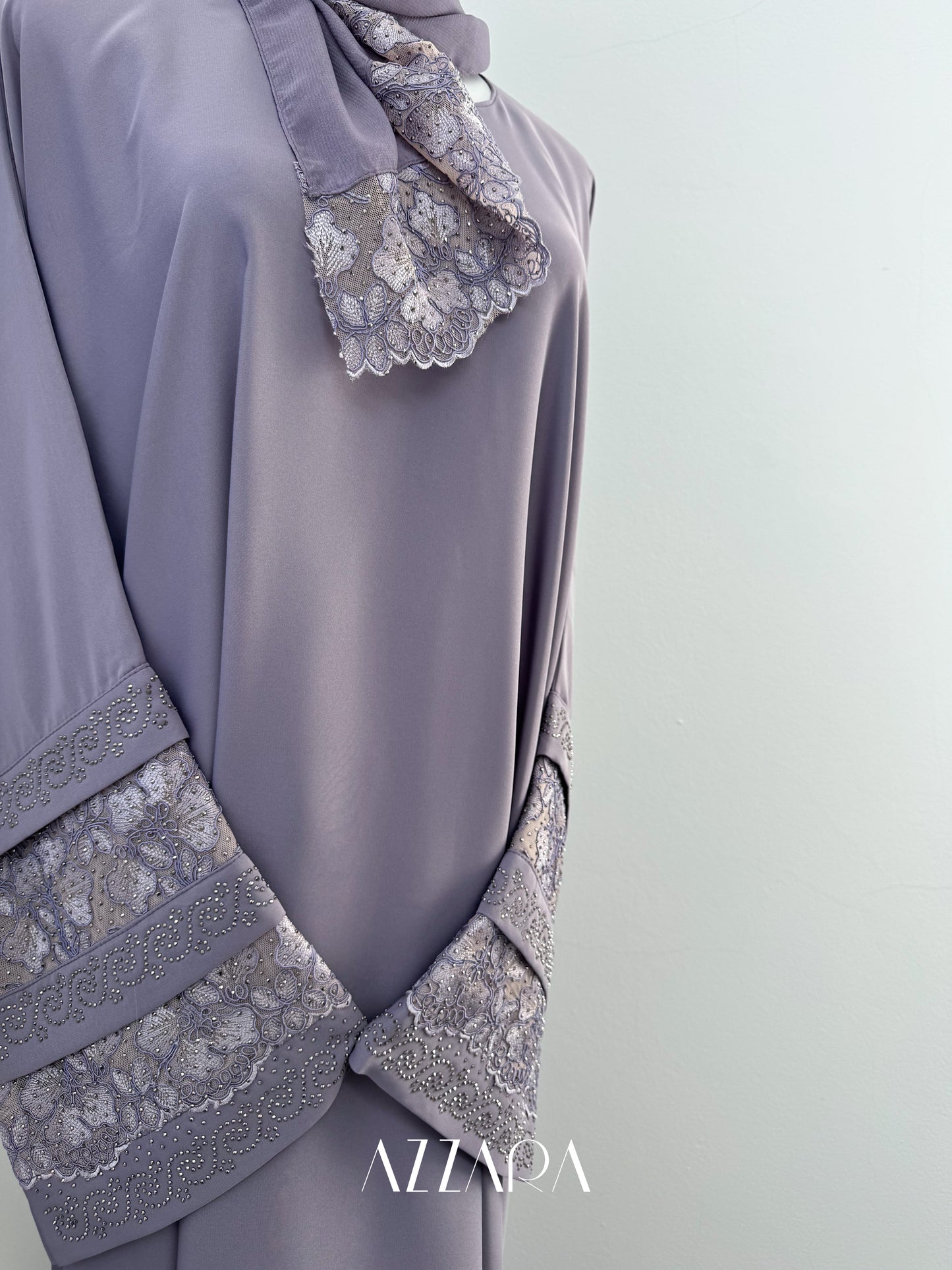 (G015) Syawal Abaya - Layered Laces in Purple