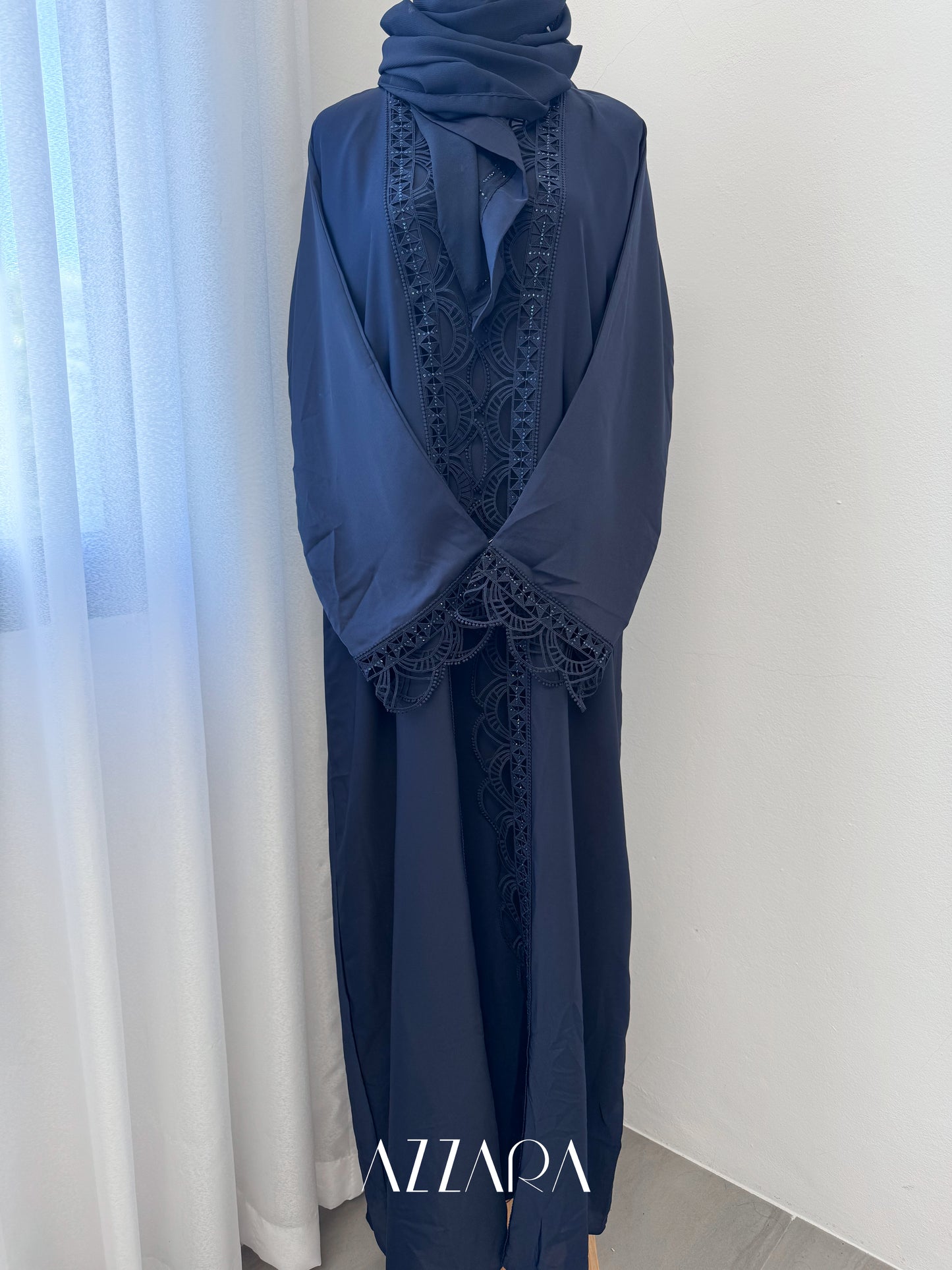 (G019) Shawal Abaya - Majestic Lace in Navy Blue
