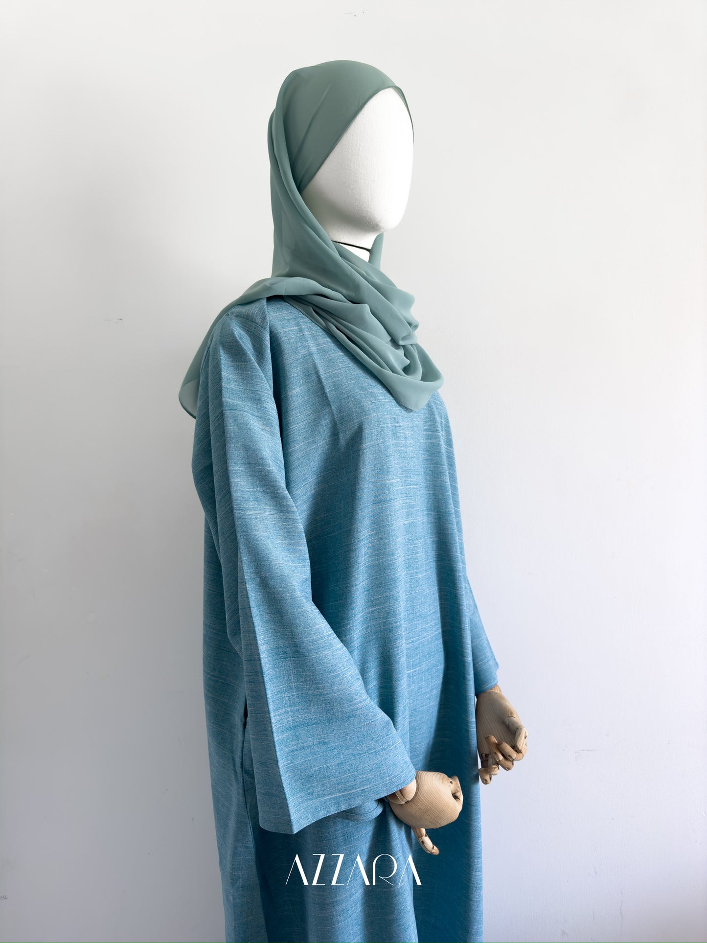 Modest Essential (F007) - Aqua Blue Linen Abaya