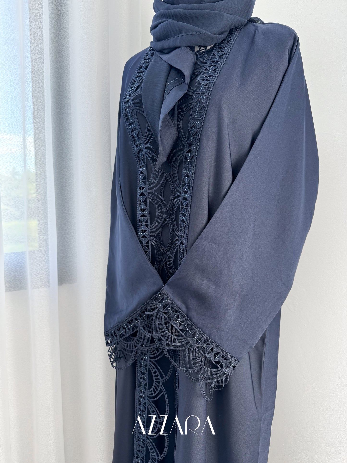(G019) Shawal Abaya - Majestic Lace in Navy Blue