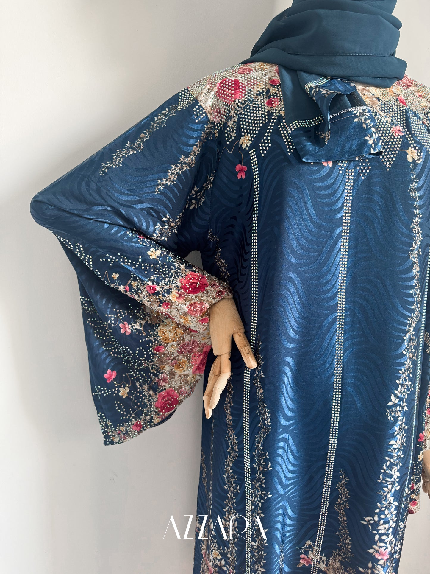 (B004) Jewel of the East - Blue Jacquard Abaya