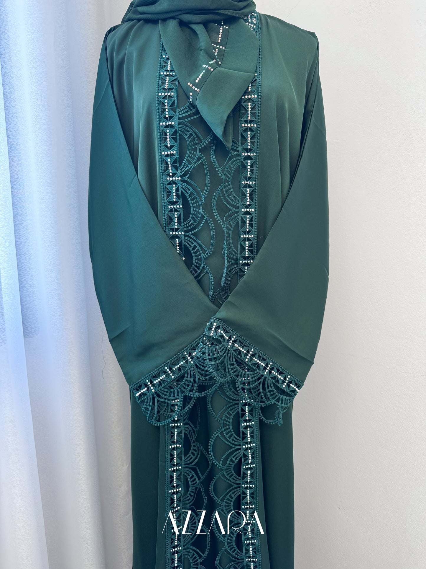 (G017) Syawal Abaya - Majestic Lace in Green