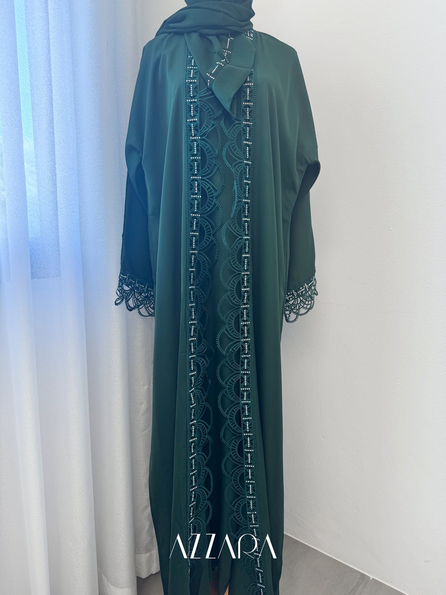 (G017) Syawal Abaya - Majestic Lace in Green