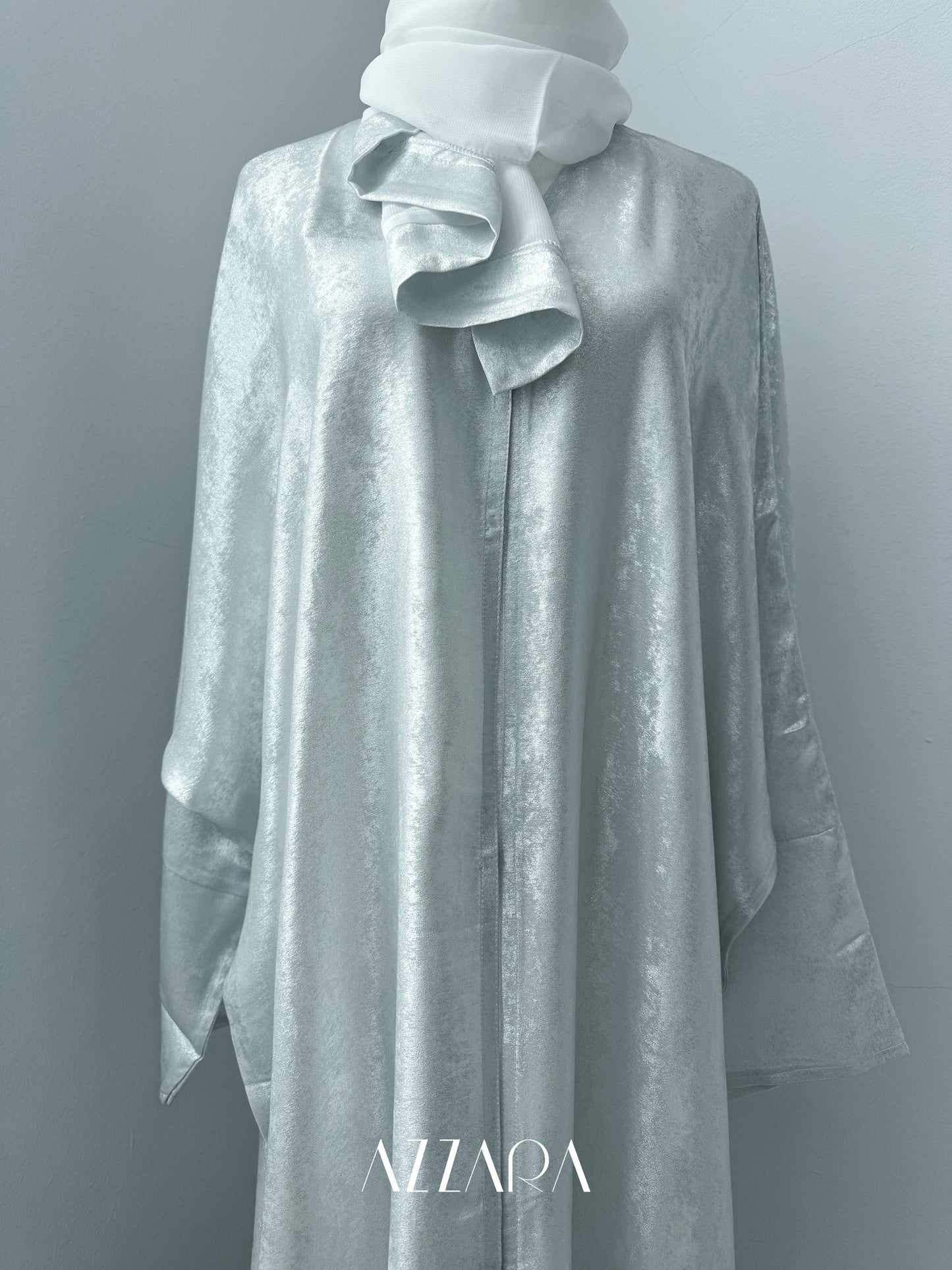 Sahara Abaya (D044) - Pure White Shimmer Batwing