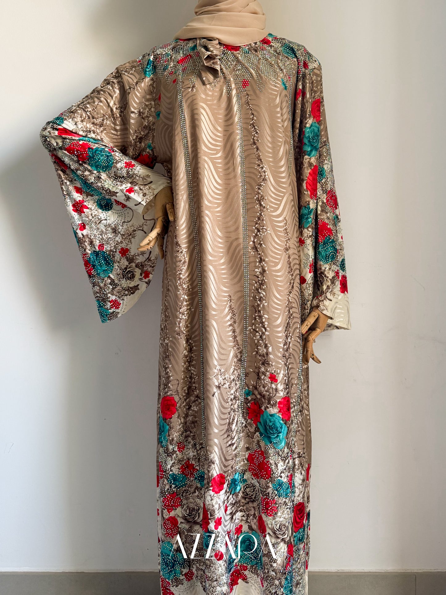 (B002) Jewel of the East - Brown Jacquard Abaya
