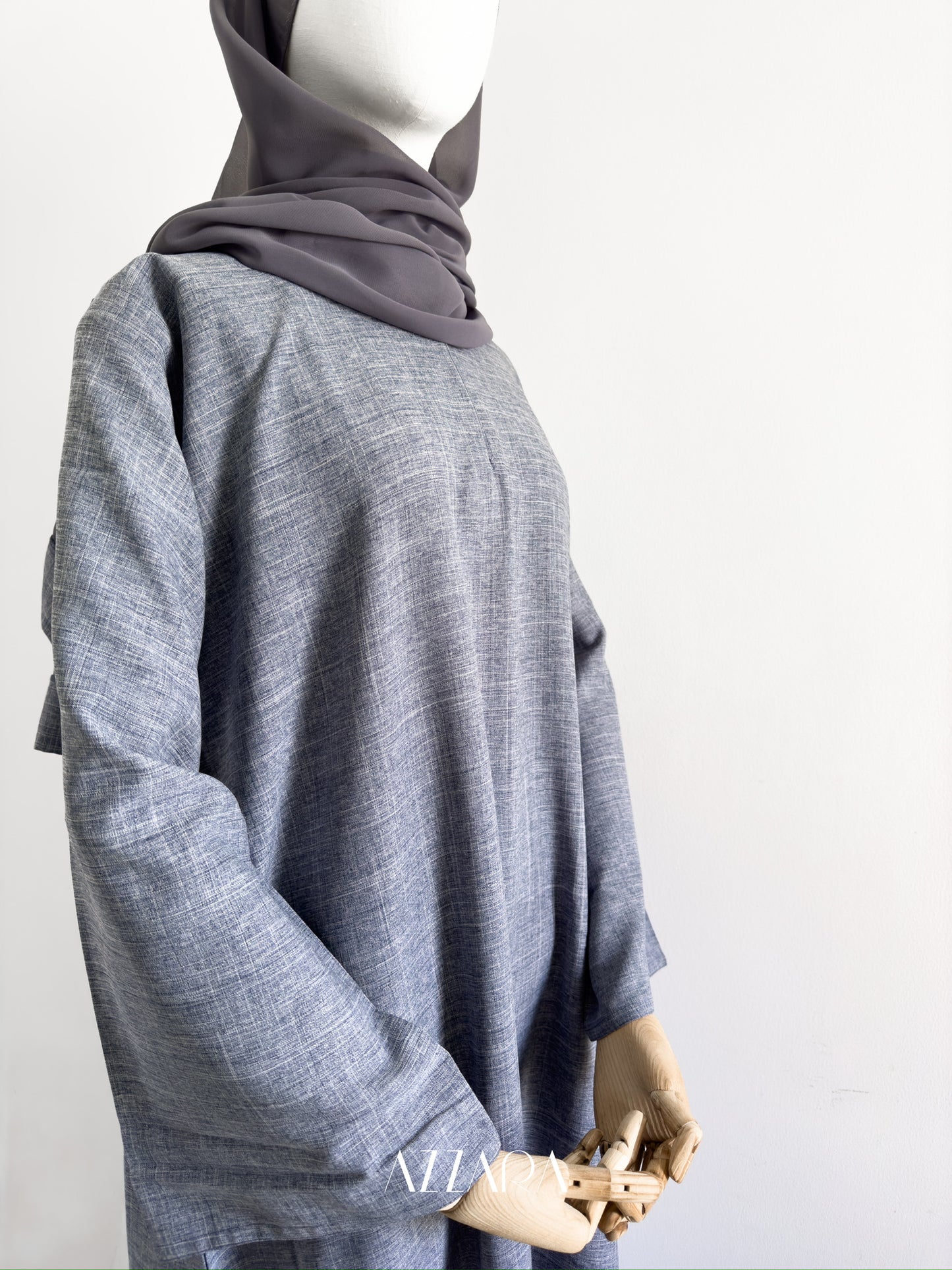 Modest Essential (F007) - Washed Blue Denim Linen Abaya