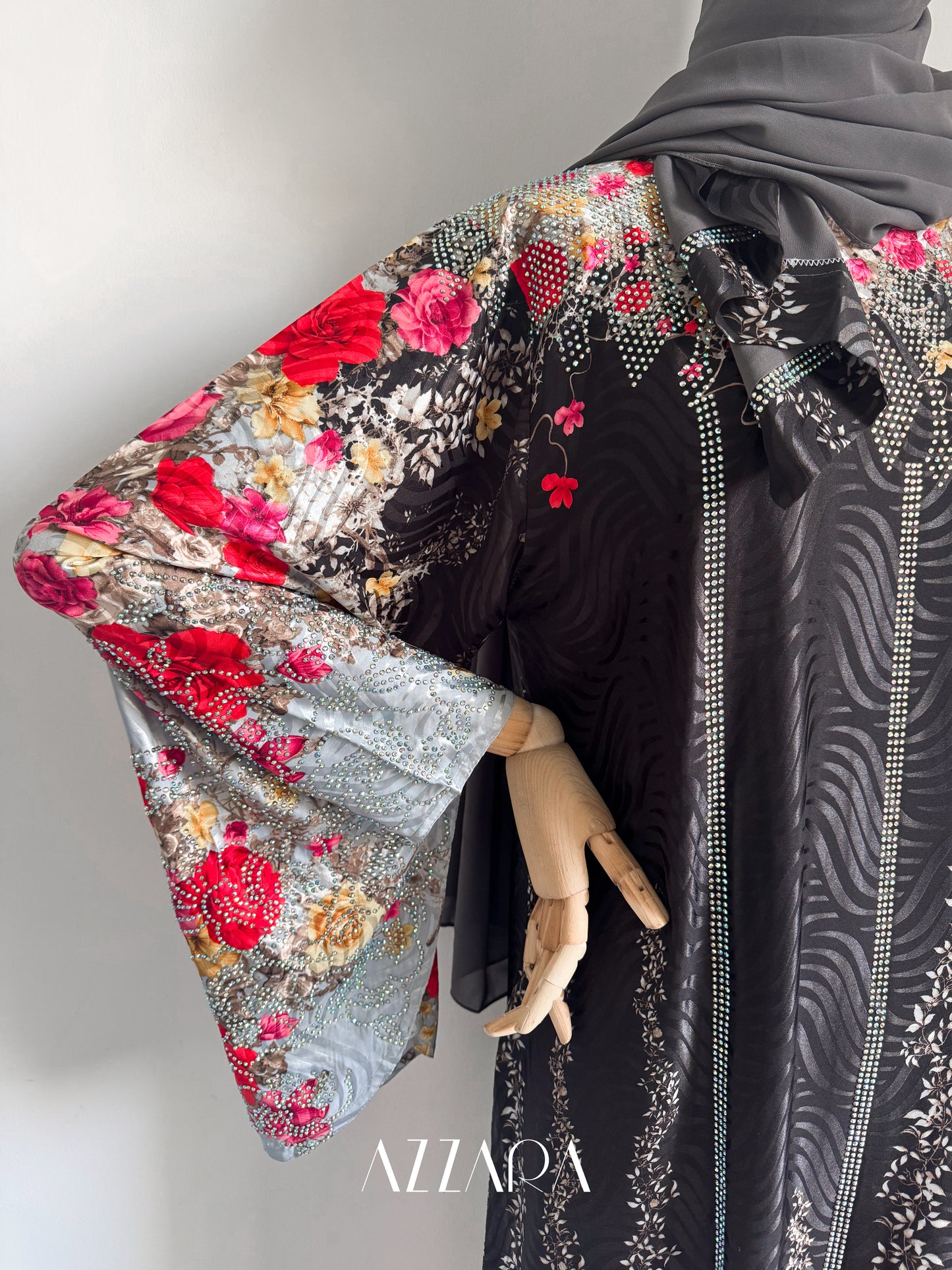 (B001) Jewel of the East - Black Jacquard Abaya