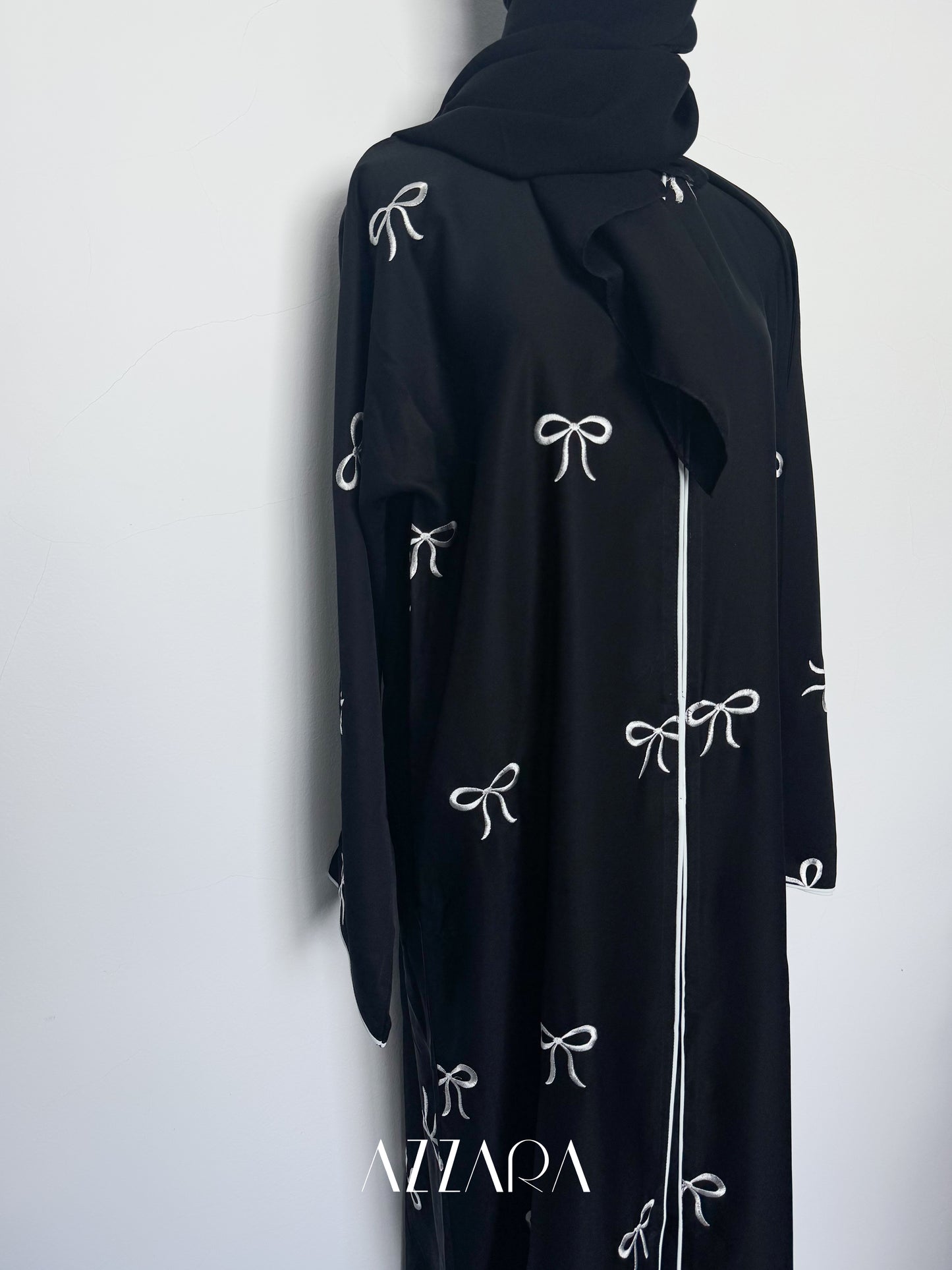 Ajman Abaya (A055) - Black & White Coquette