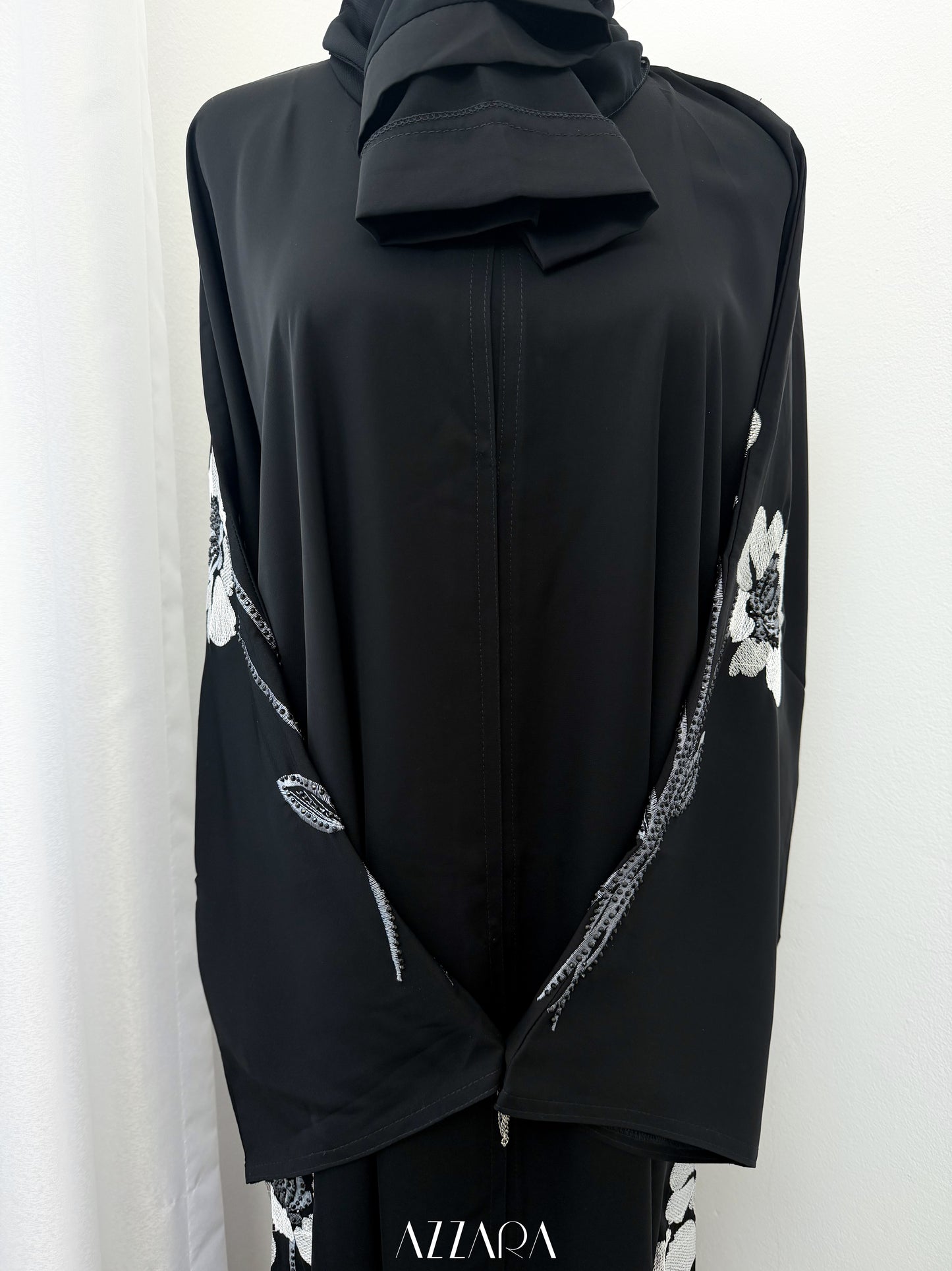 (D091) Sahara Abaya - Gray Flower Embroidery