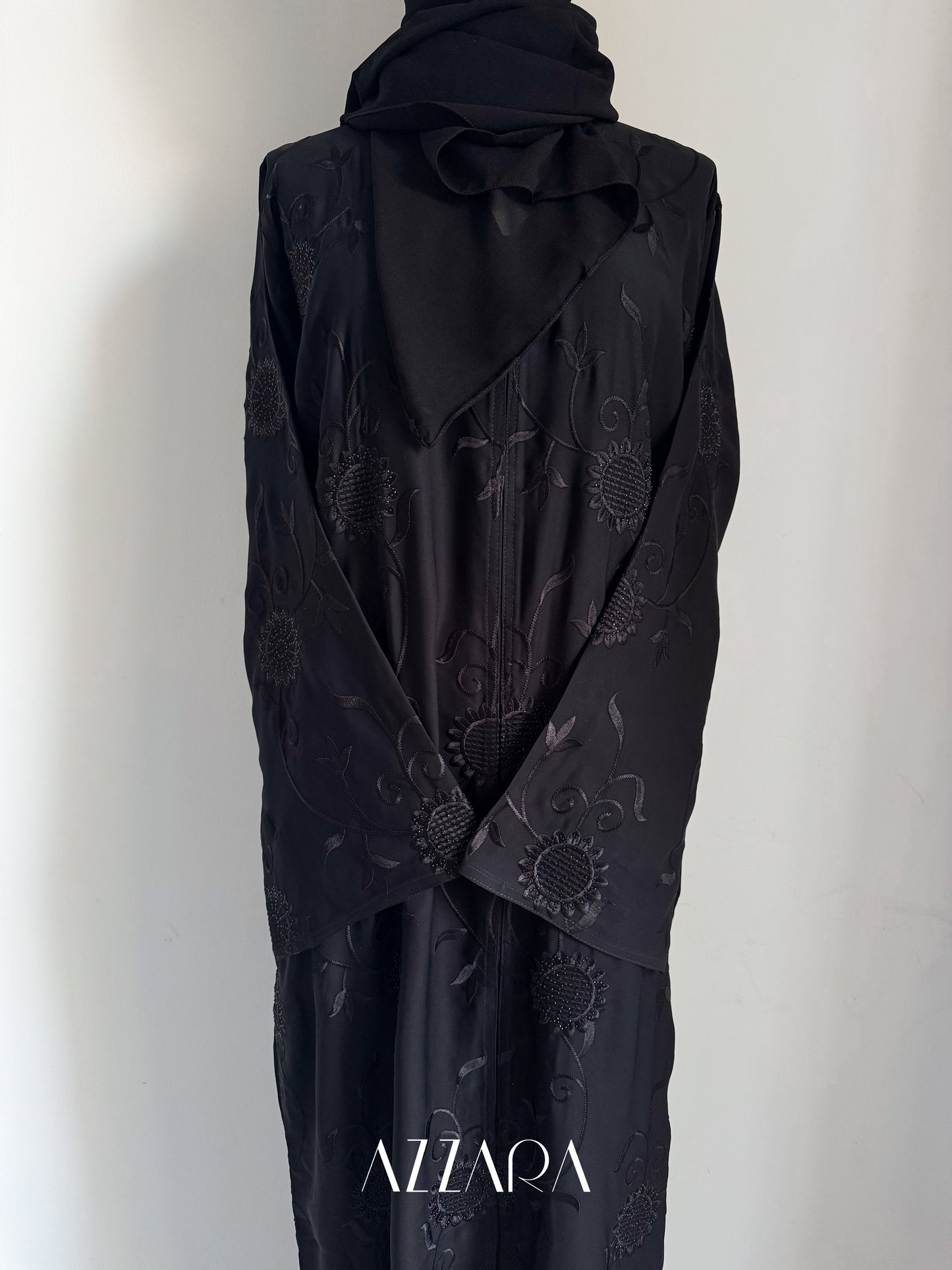 Ajman Abaya (A046) - Black embroid