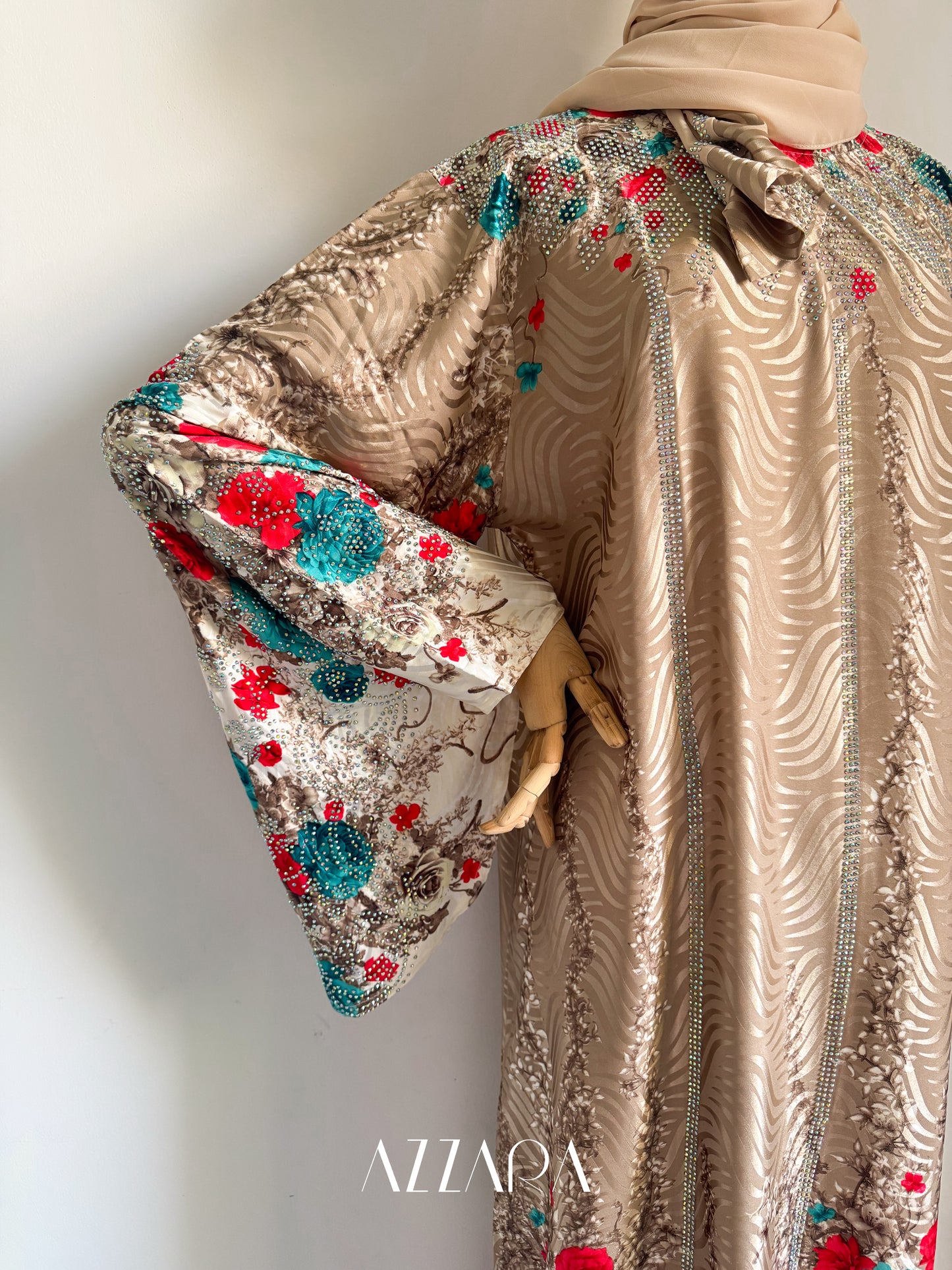 (B002) Jewel of the East - Brown Jacquard Abaya