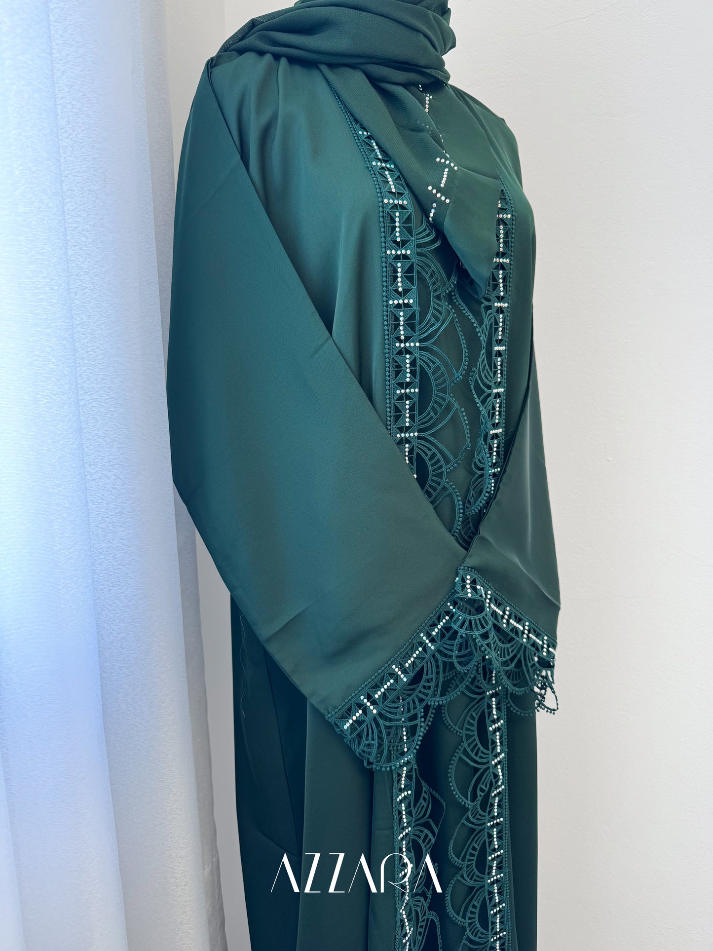 (G017) Syawal Abaya - Majestic Lace in Green