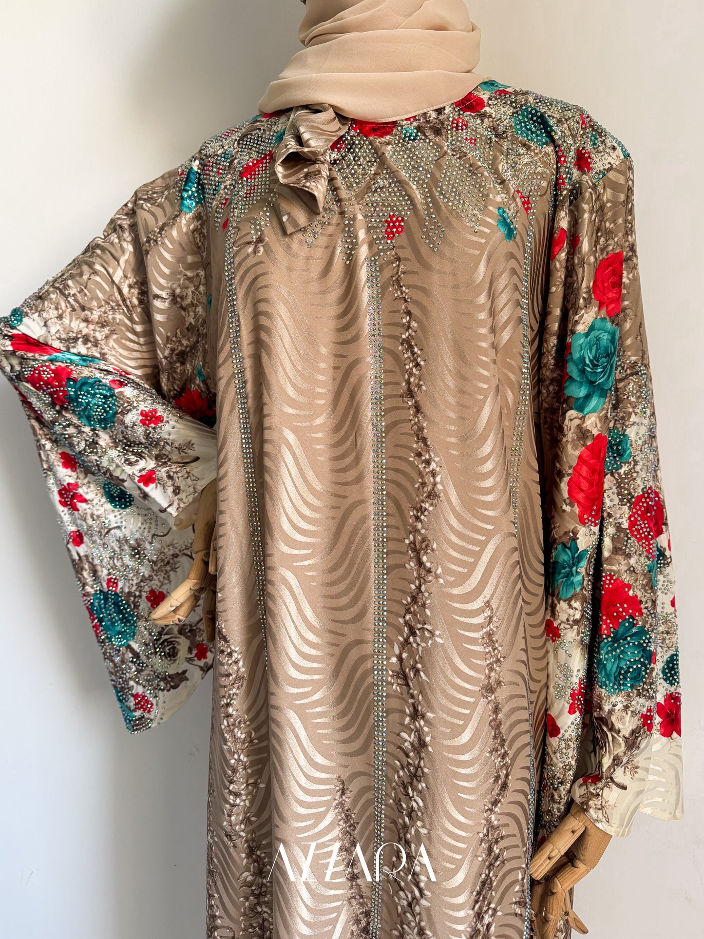 (B002) Jewel of the East - Brown Jacquard Abaya