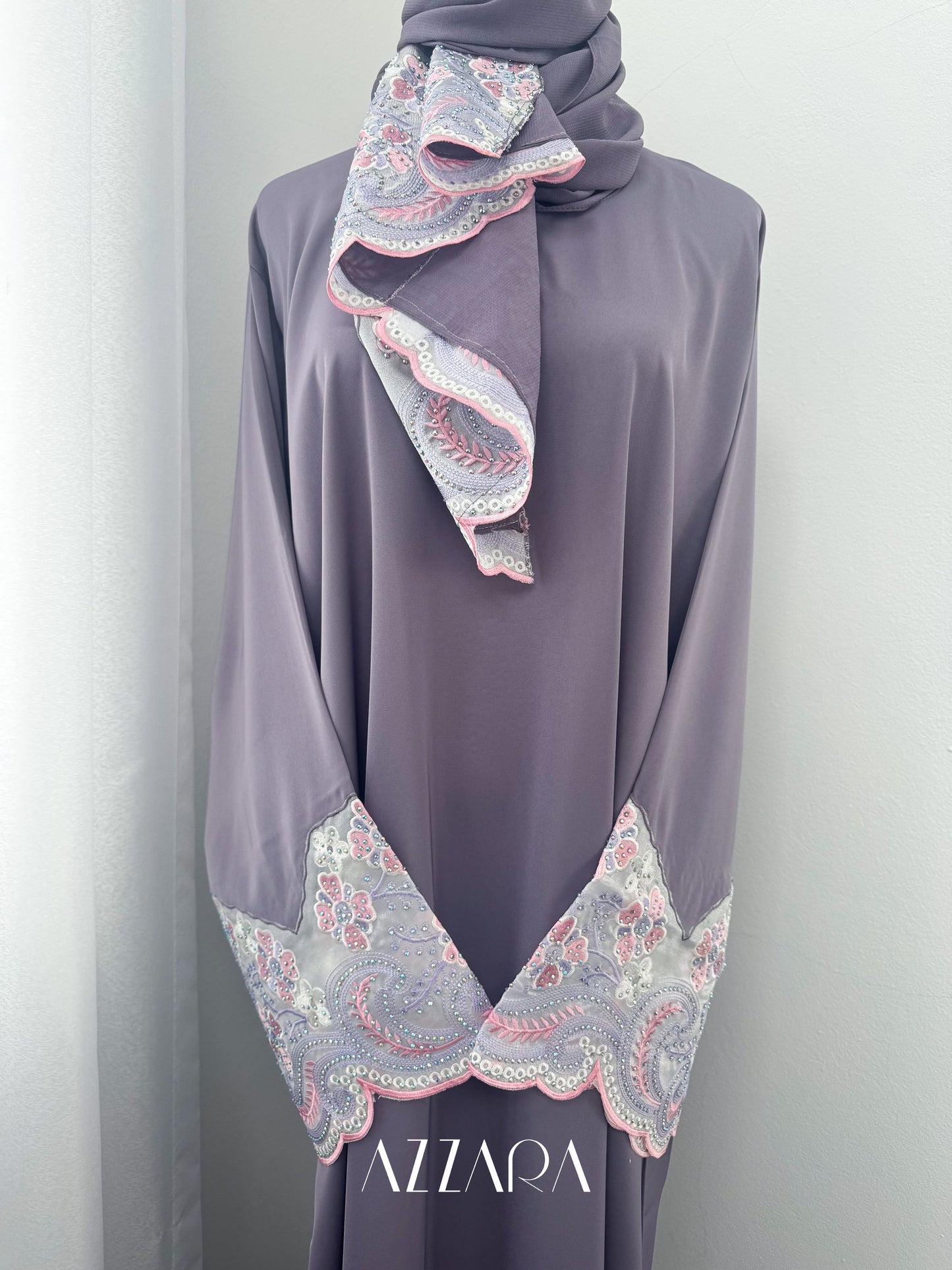 Sahara Abaya (D063) - Purple Floral Laces