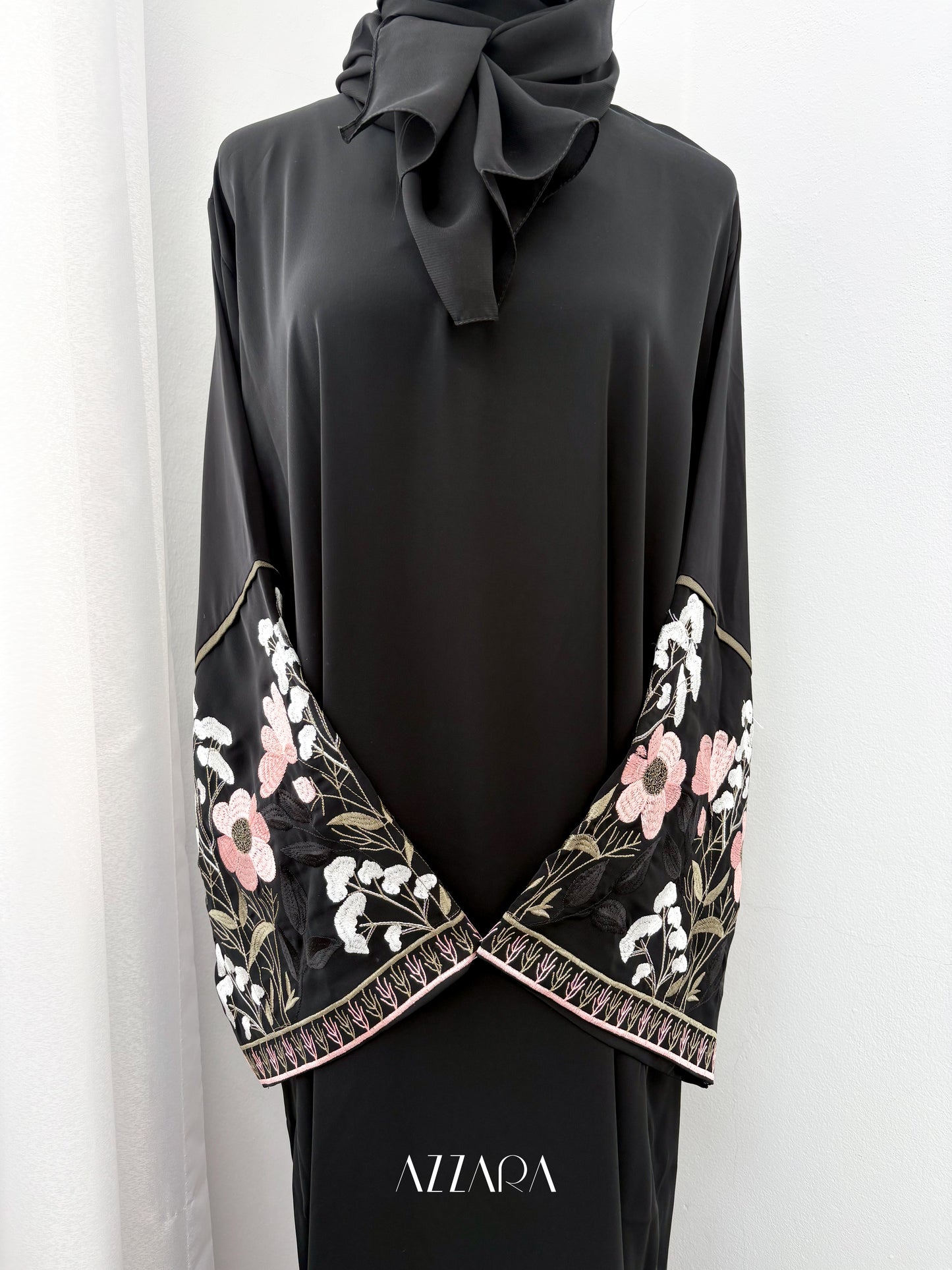 Sahara Abaya (D073) - Black Flower Hand Embroidery