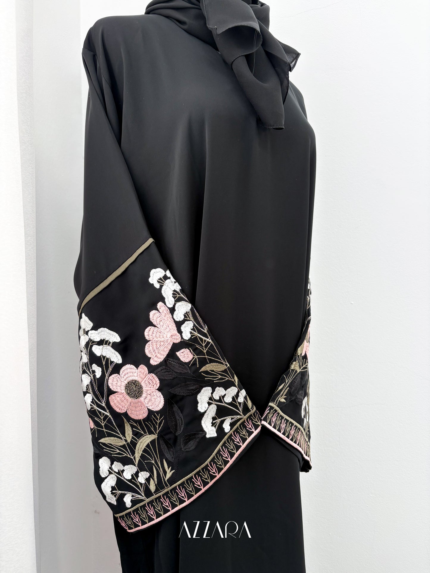 Sahara Abaya (D073) - Black Flower Hand Embroidery