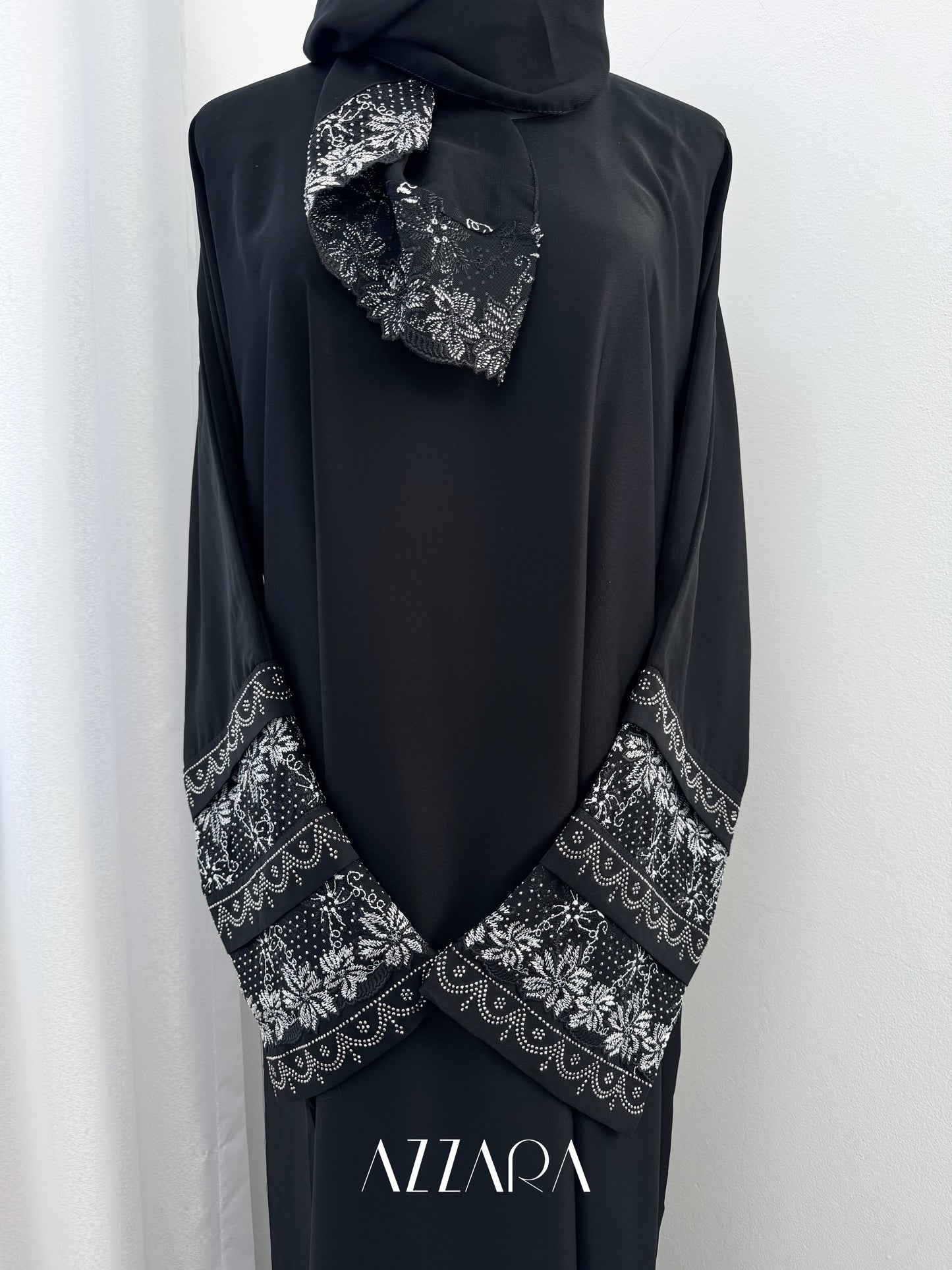(G013) Syawal Abaya - Layered Laces in Black