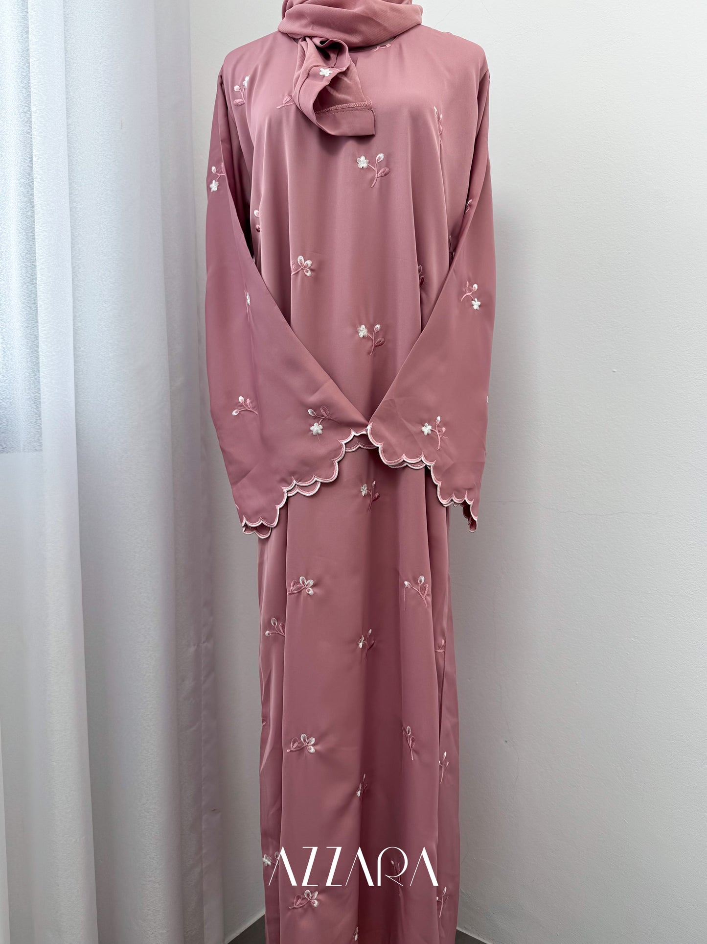 (G028) Syawal Abaya - Patching Mini Flowers in Pink