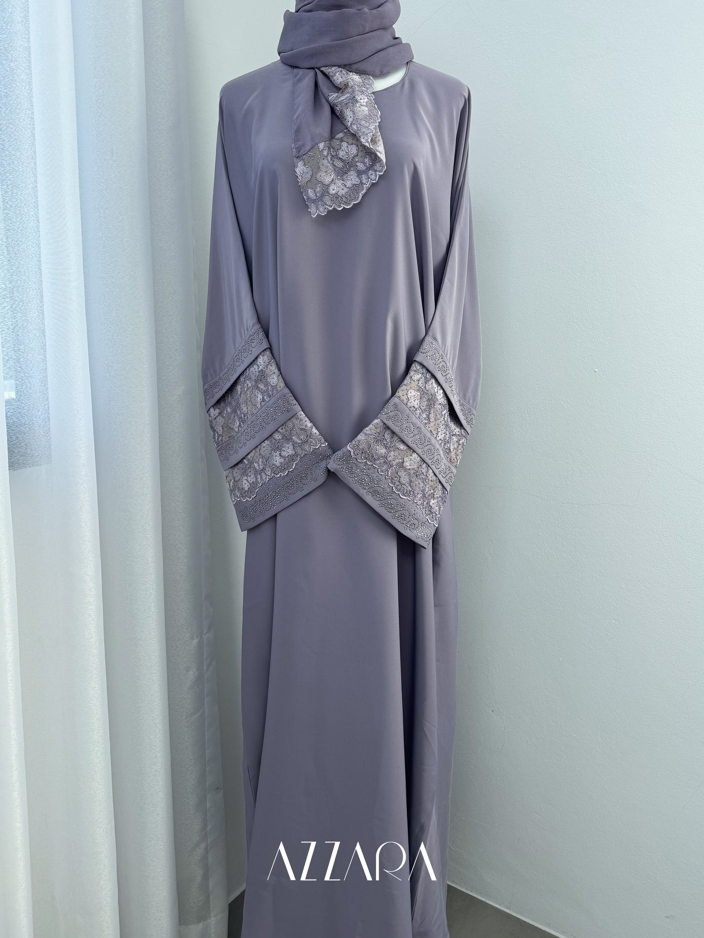 (G015) Syawal Abaya - Layered Laces in Purple