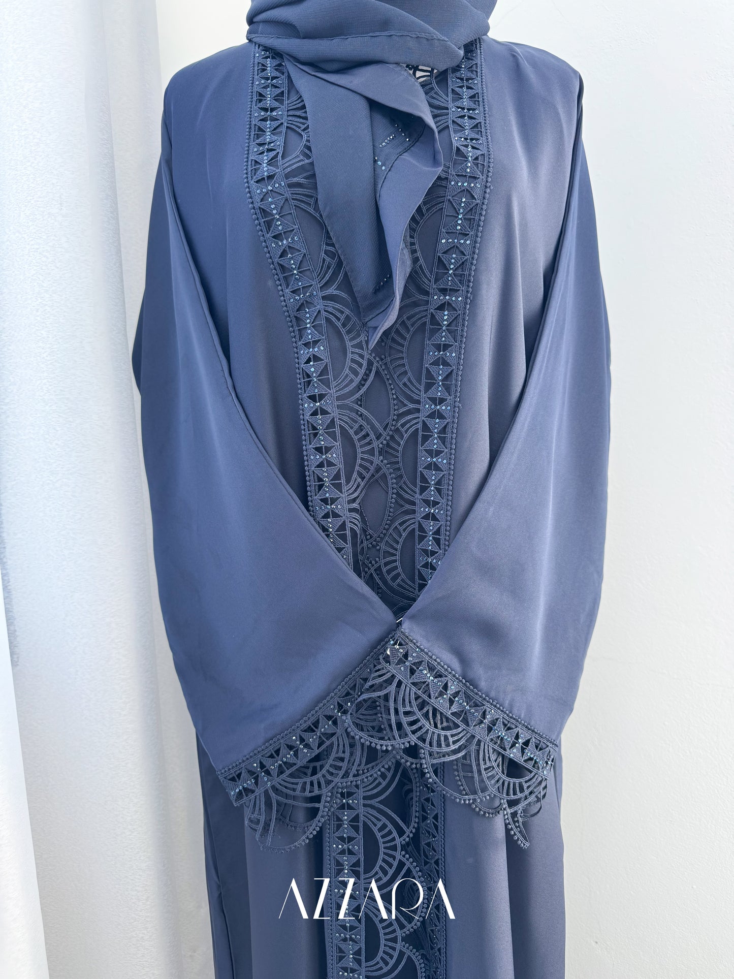 (G019) Shawal Abaya - Majestic Lace in Navy Blue