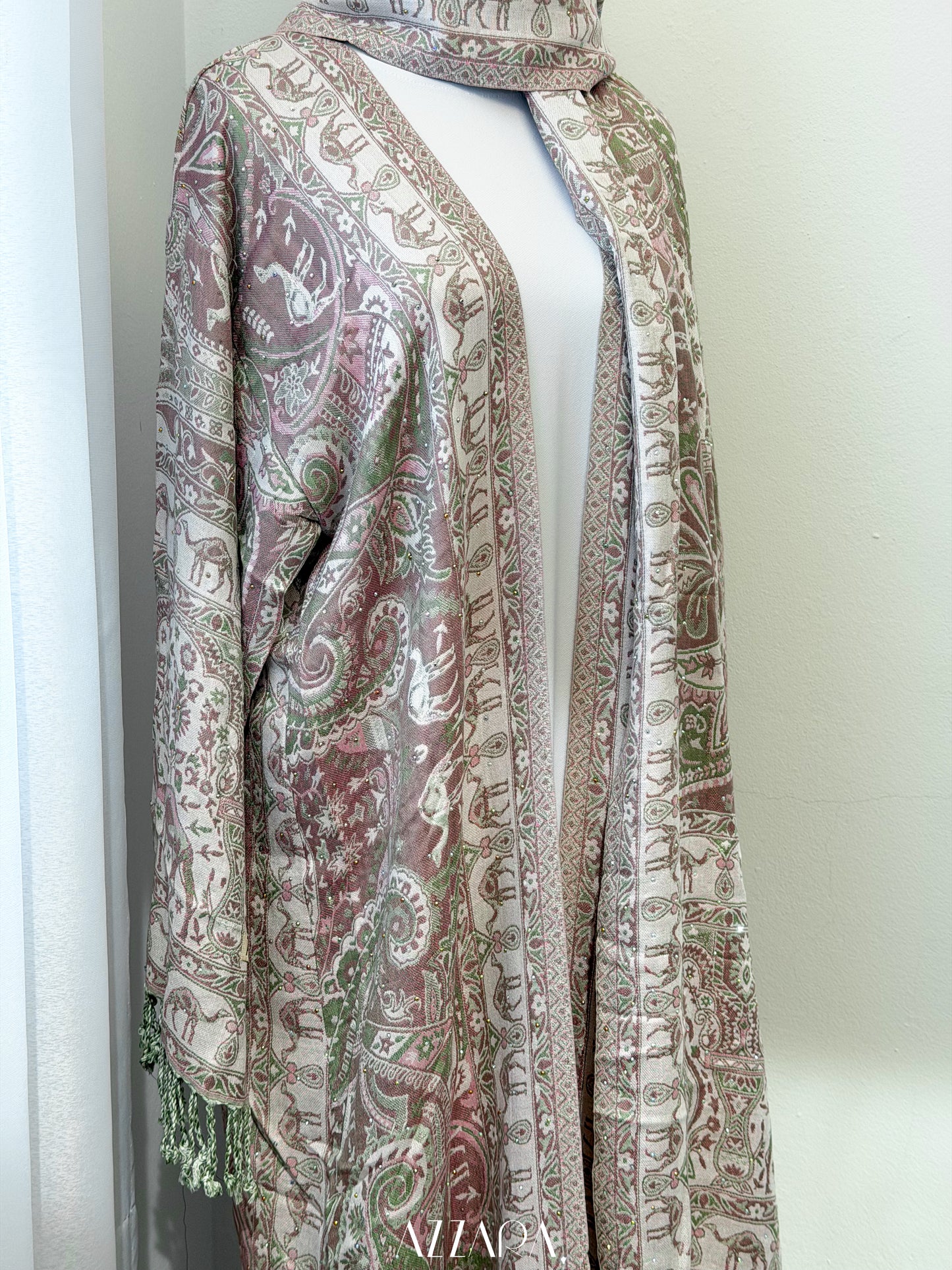 (P004) Pashmina Abaya - Pastel Apple Green & Pink