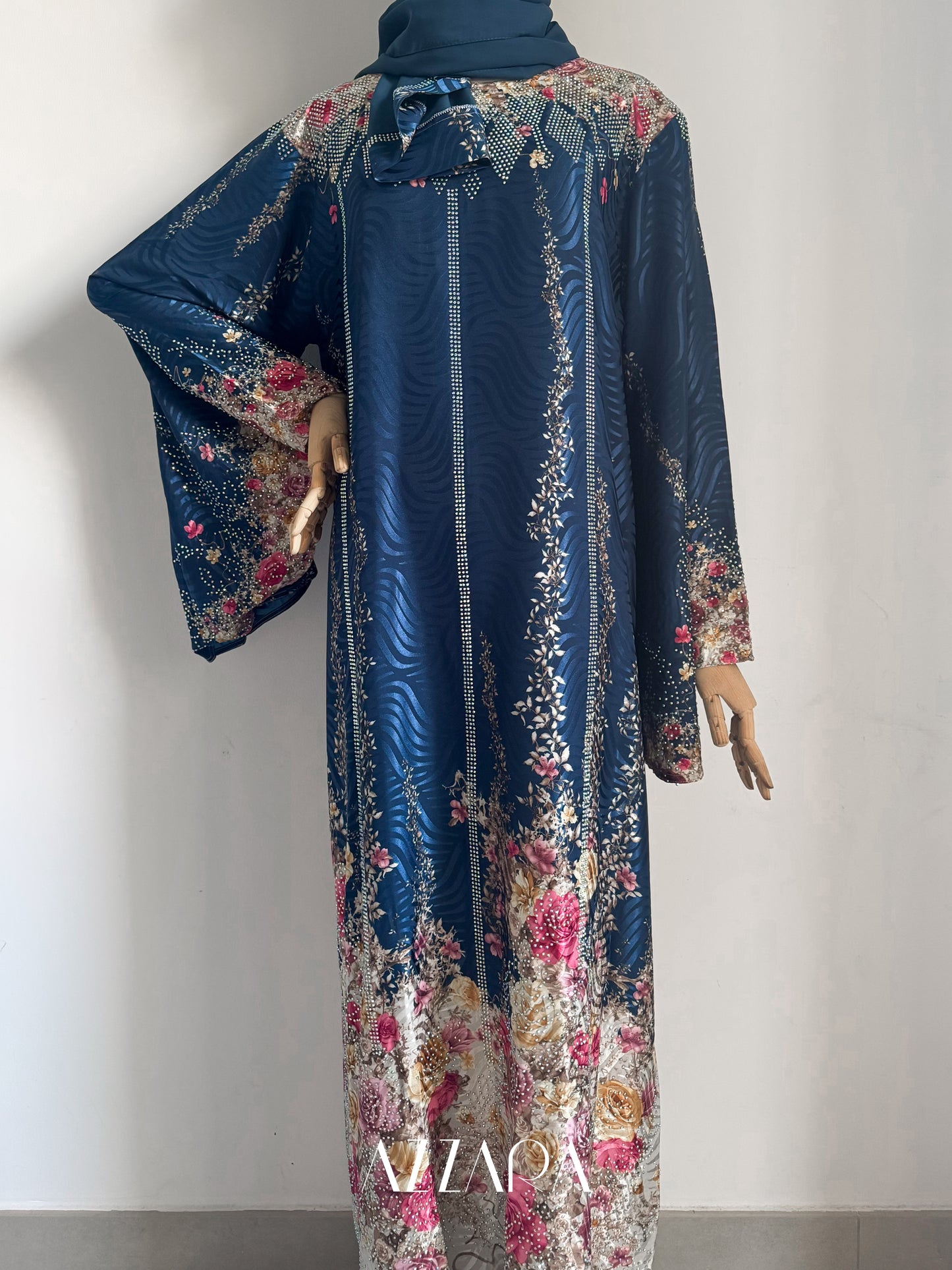 (B004) Jewel of the East - Blue Jacquard Abaya