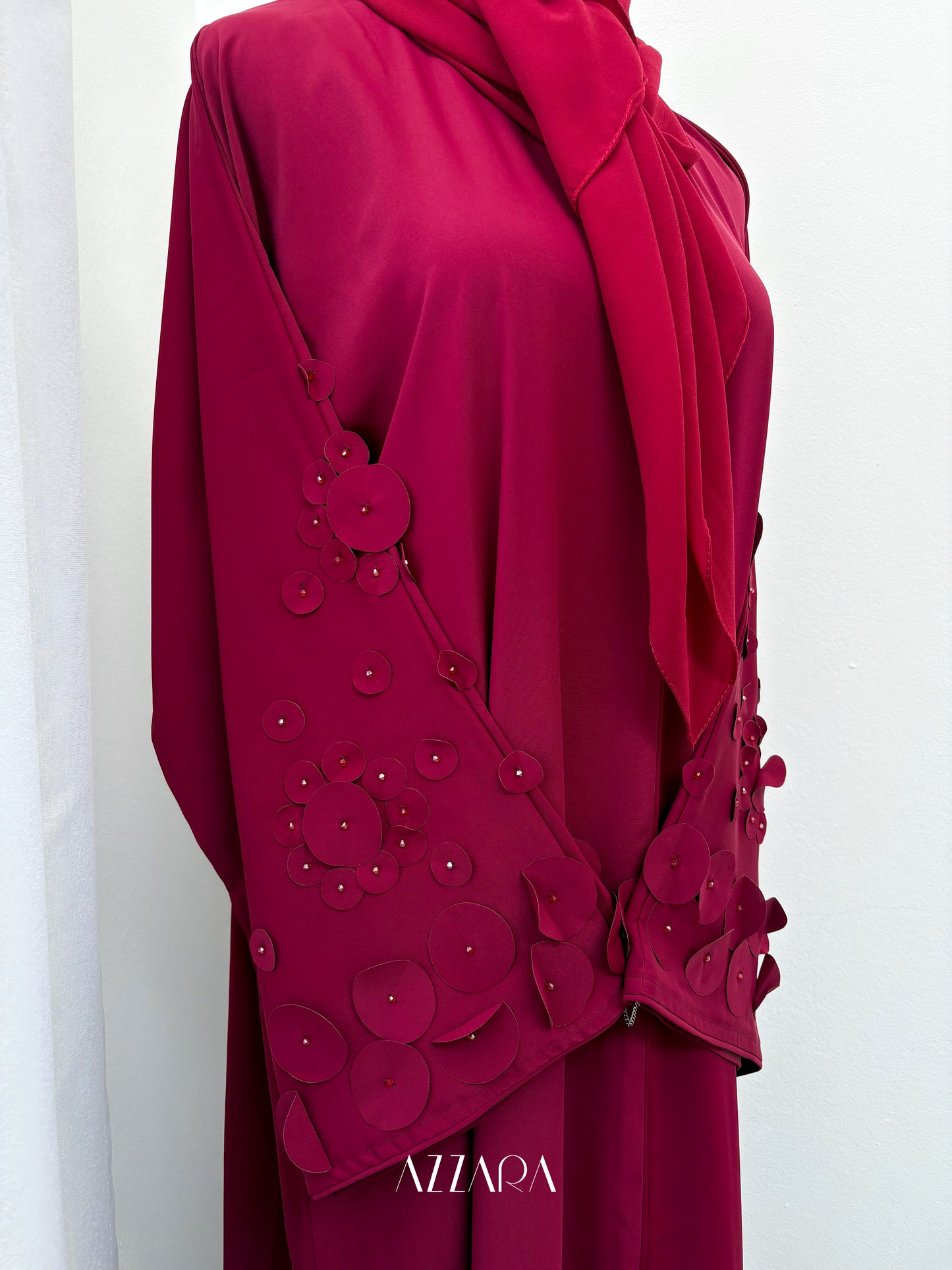 Sahara Abaya (D084) - Circle 3D in maroon