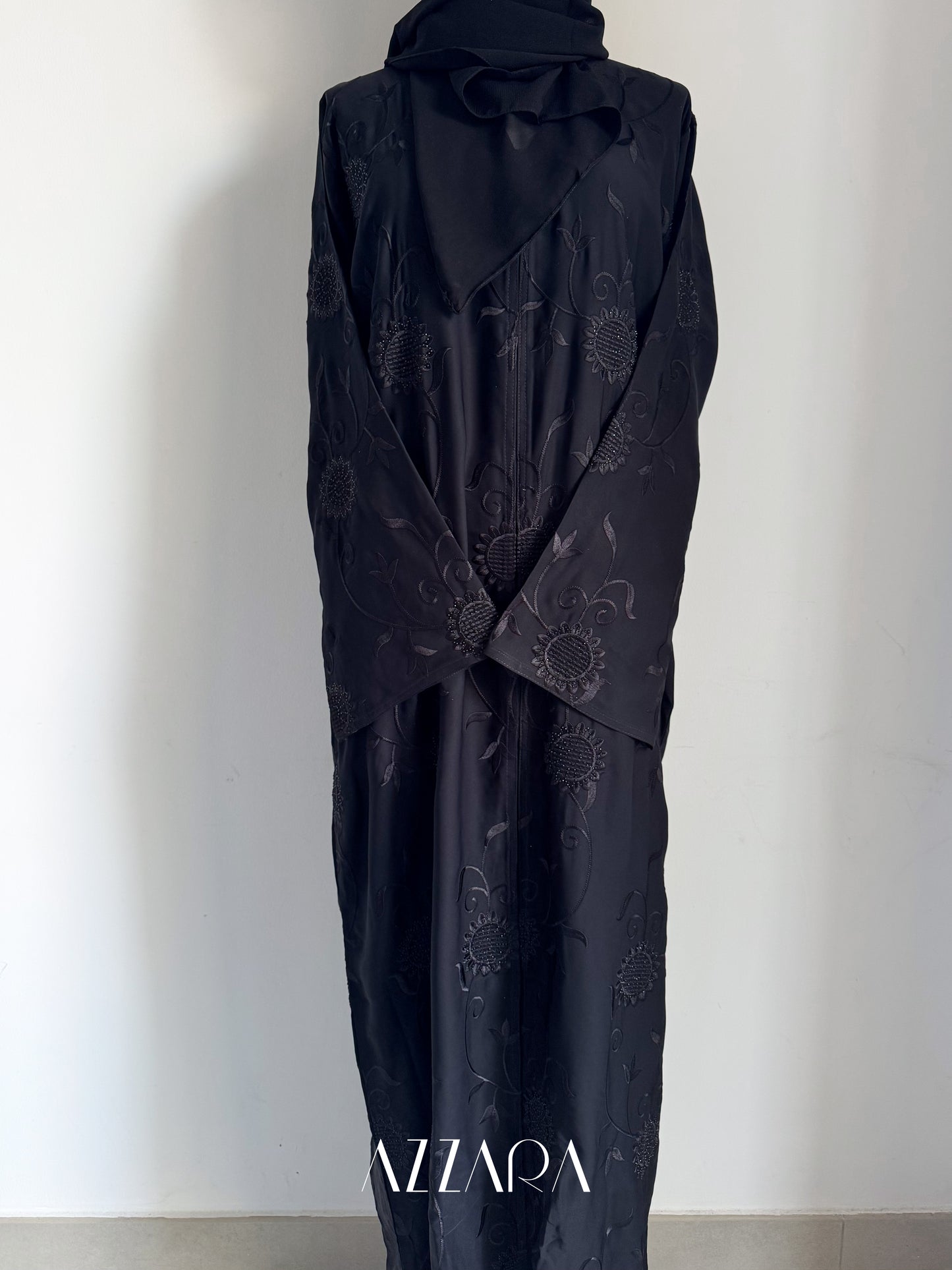 Ajman Abaya (A046) - Black embroid