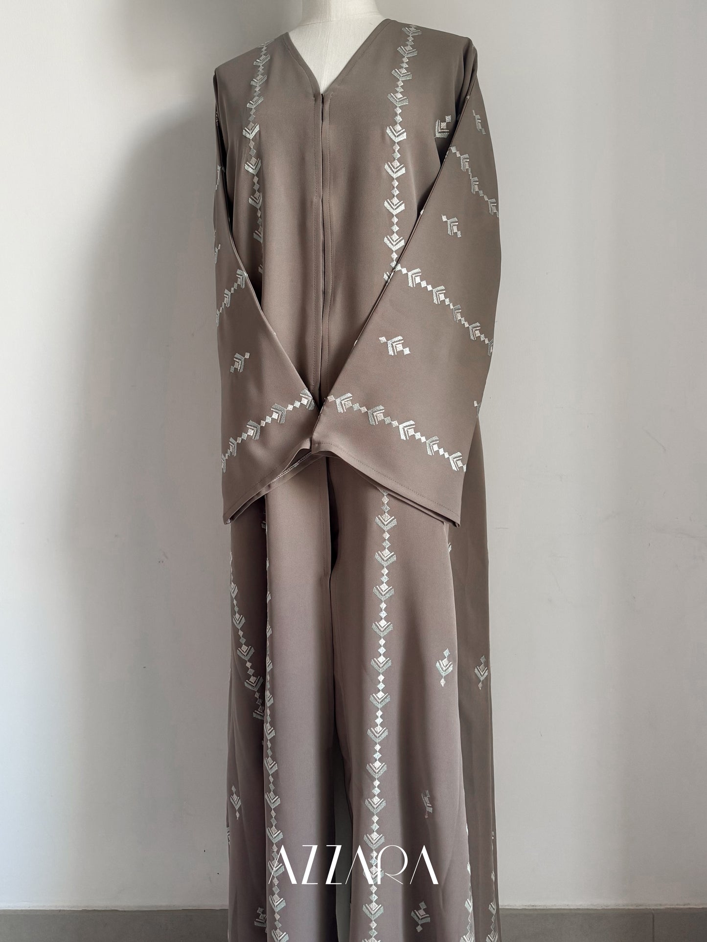 Ajman Abaya (A039) - Full Embroidery Earth Tone