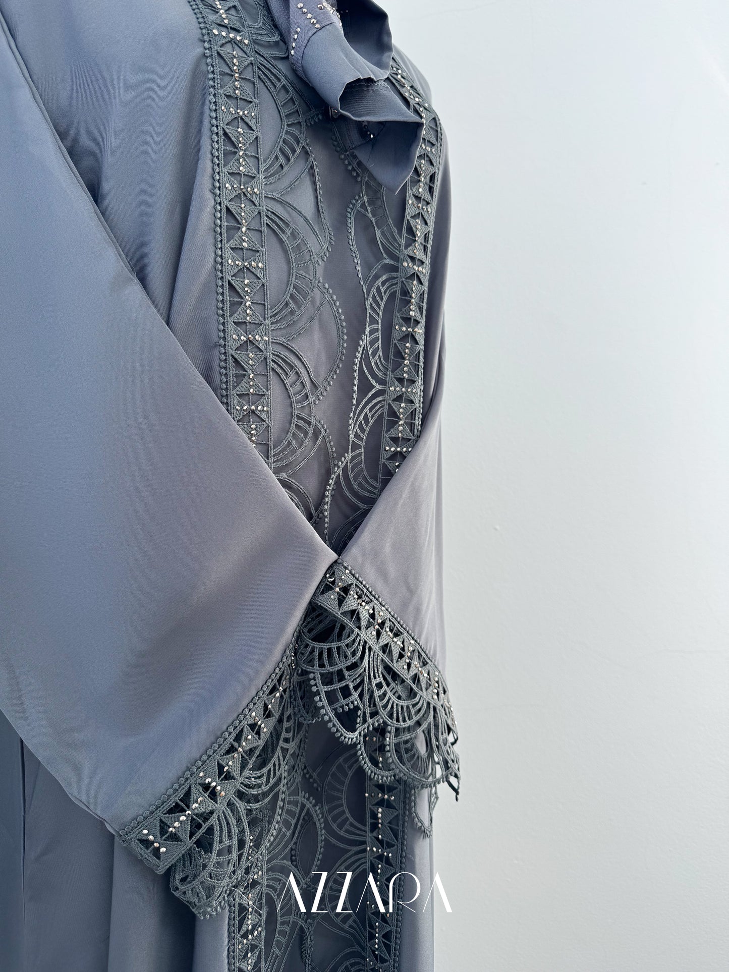 (G022) Syawal Abaya - Majestic Lace in Dark Gray
