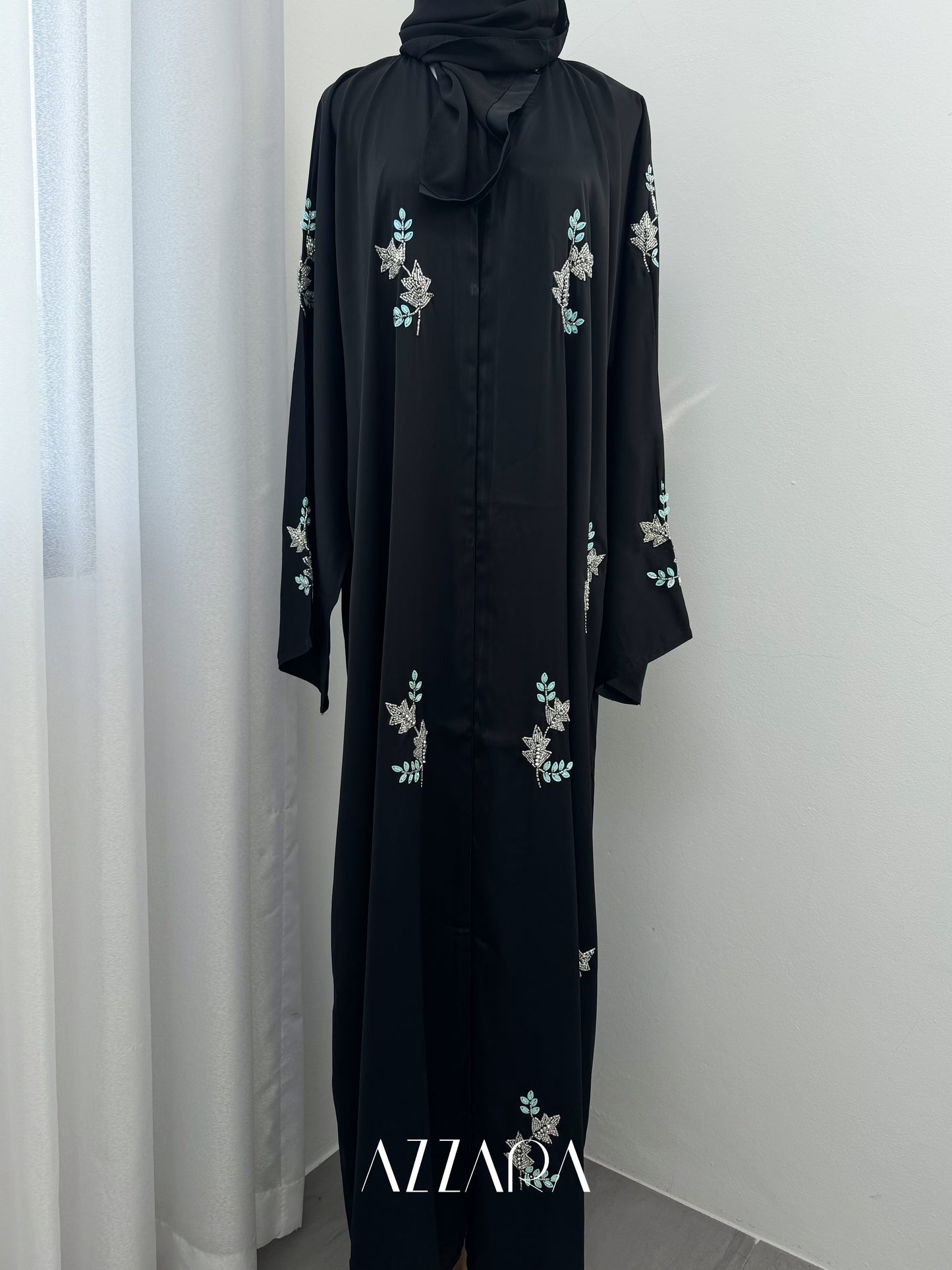 (D051) Syawal Abaya - Noir Blossom Embroidered Patching Abaya