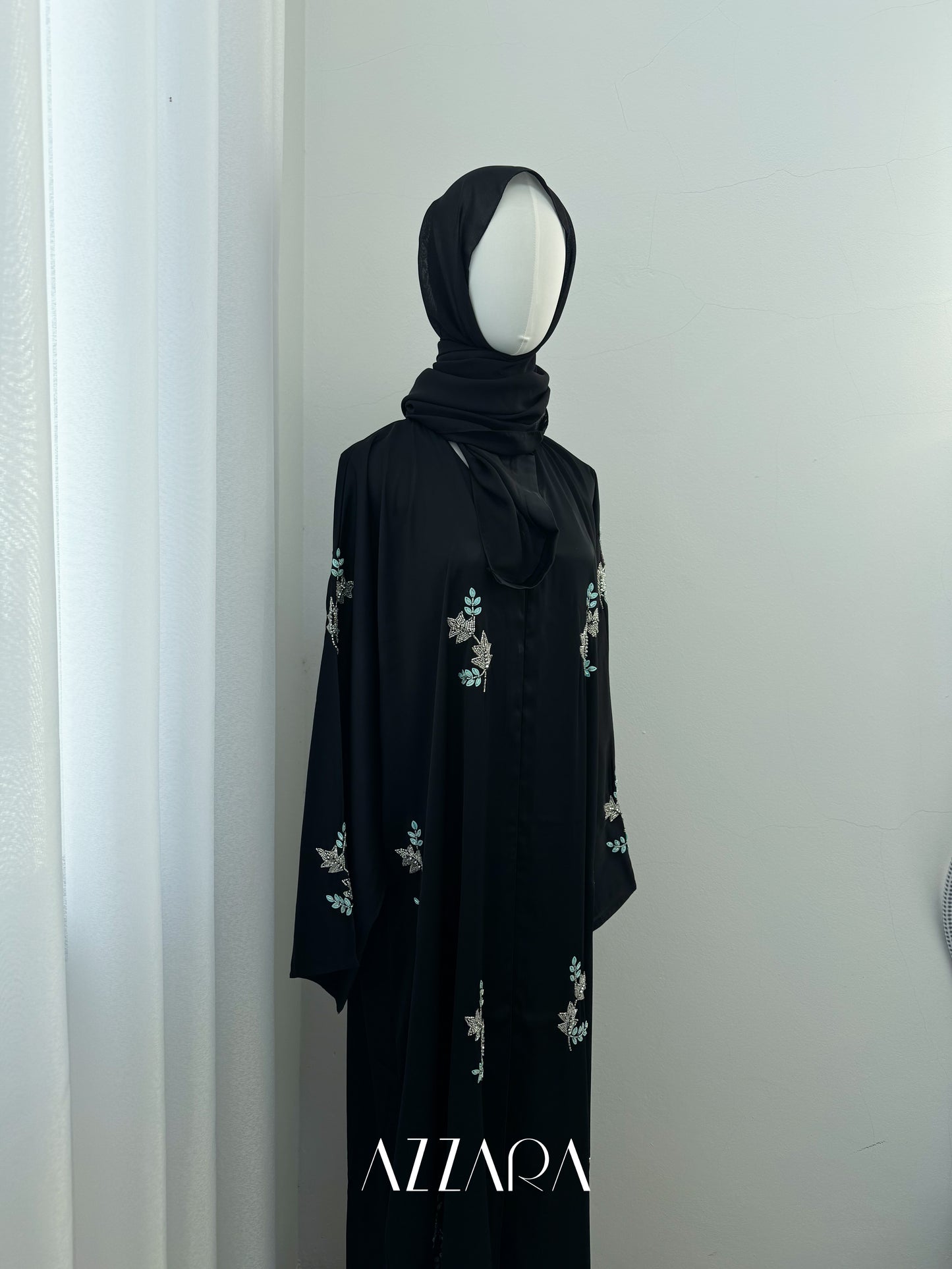 (D051) Syawal Abaya - Noir Blossom Embroidered Patching Abaya