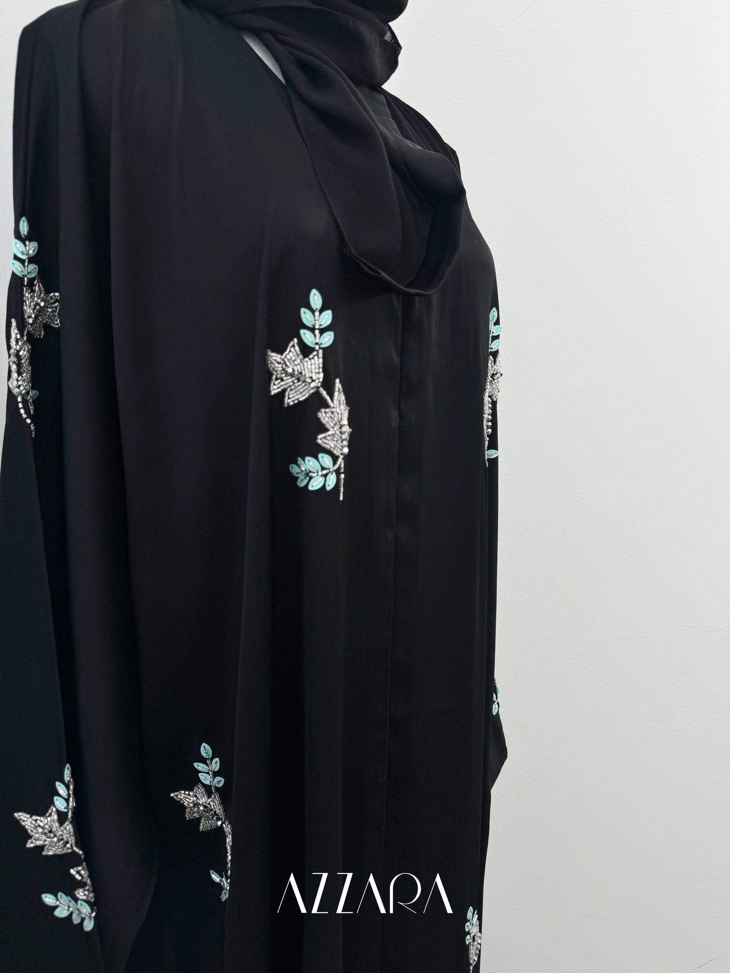 (D051) Syawal Abaya - Noir Blossom Embroidered Patching Abaya