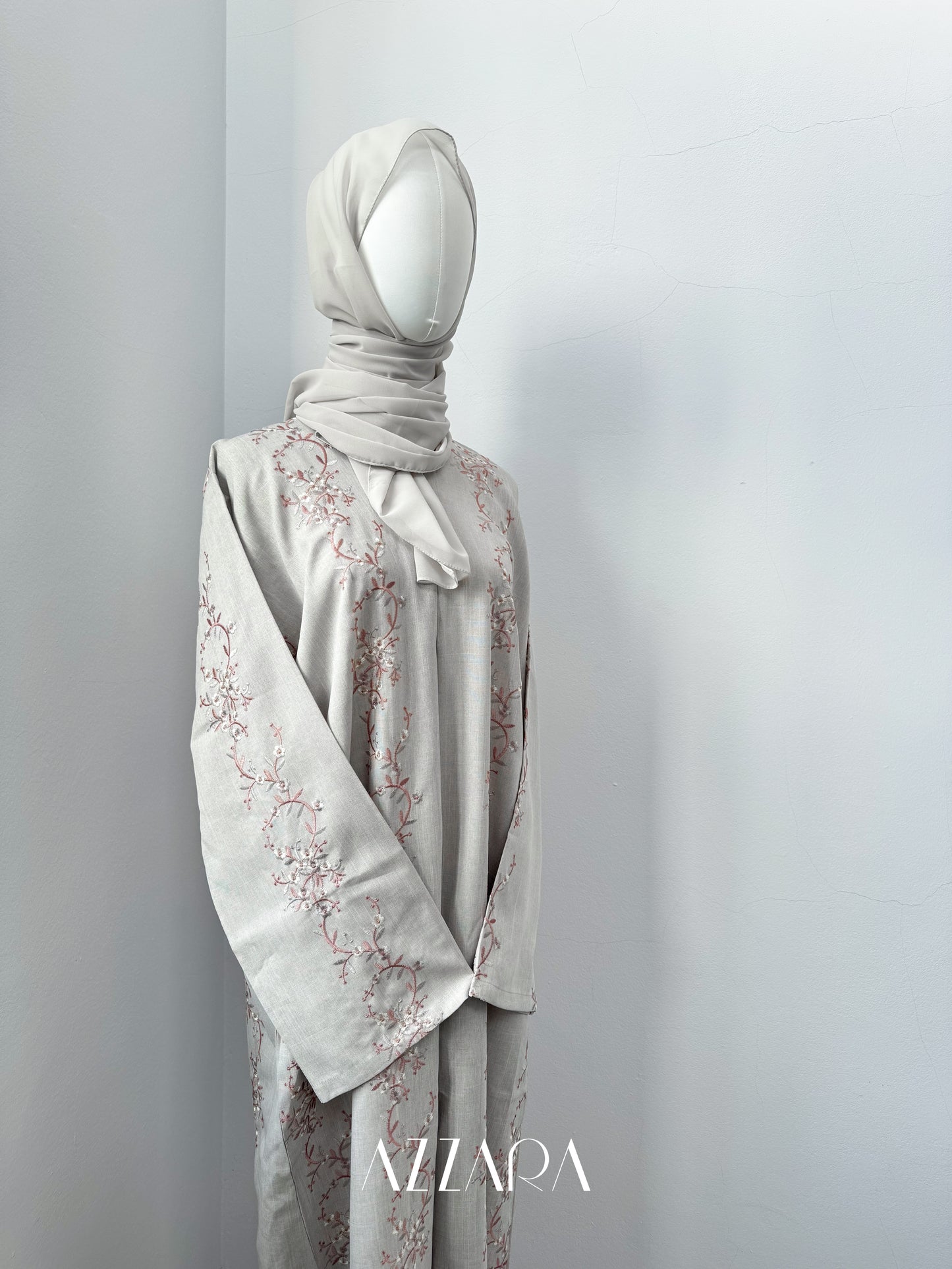 (G024) Syawal Abaya - Full Embroid Grey